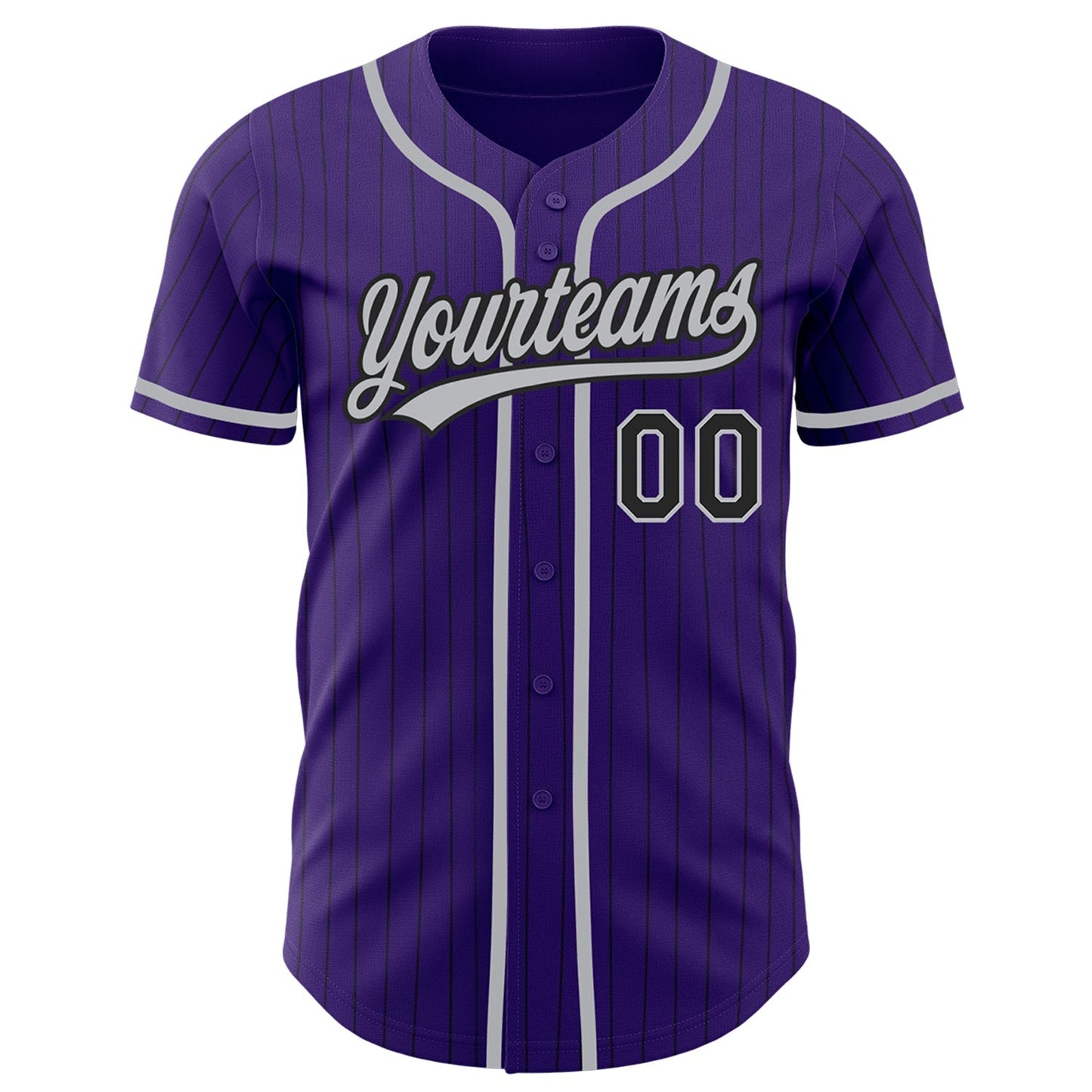 Custom Purple Black Pinstripe Gray Authentic Baseball Jersey baseball jersey product view 2