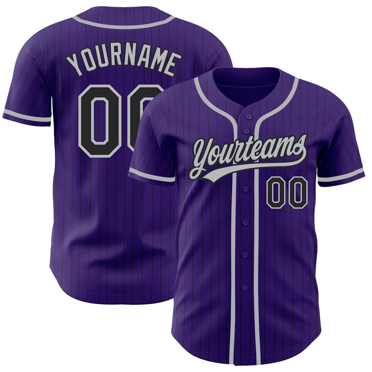 Custom Purple Black Pinstripe Gray Authentic Baseball Jersey baseball jersey product view 1