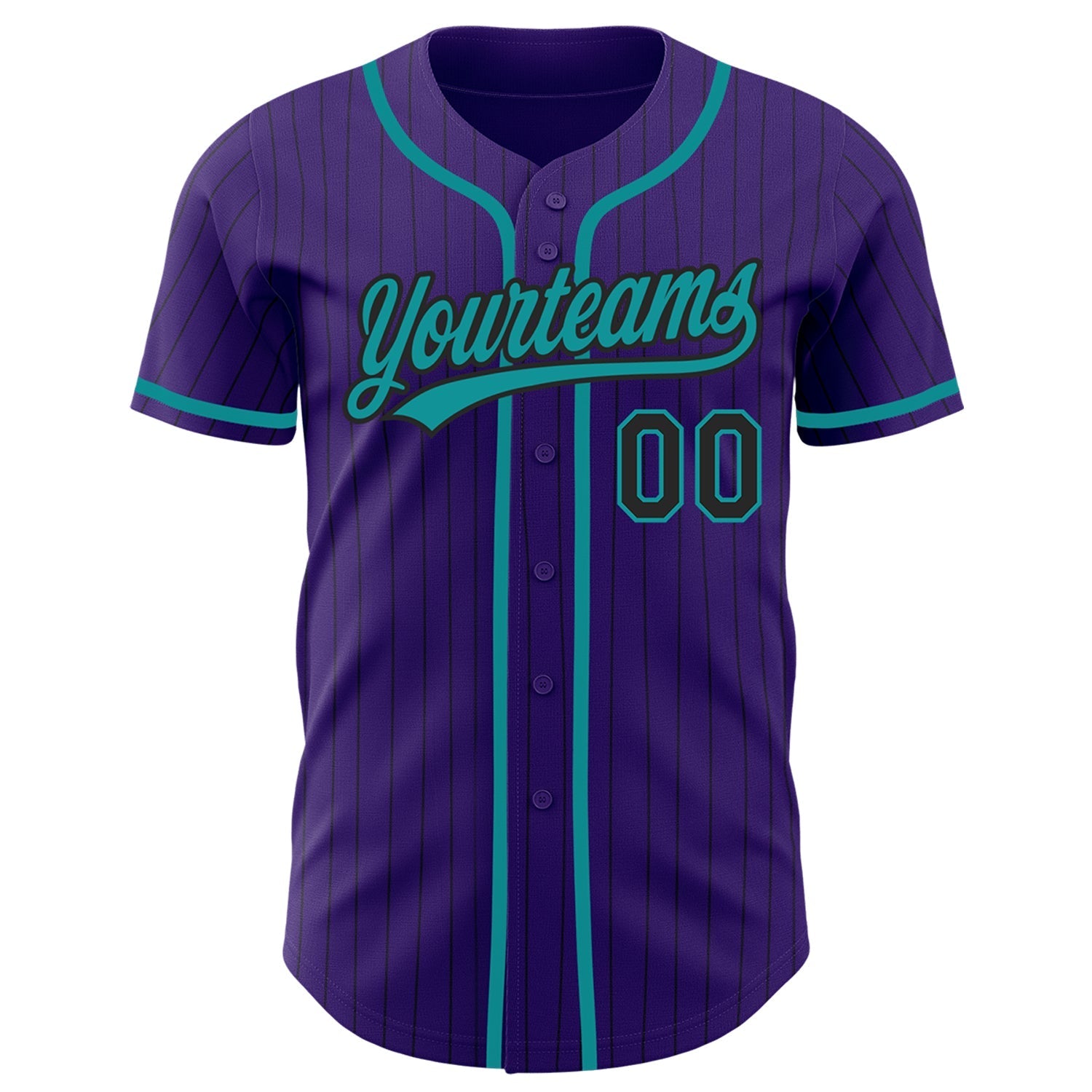 Custom Purple Black Pinstripe Teal Authentic Baseball Jersey baseball jersey product view 2