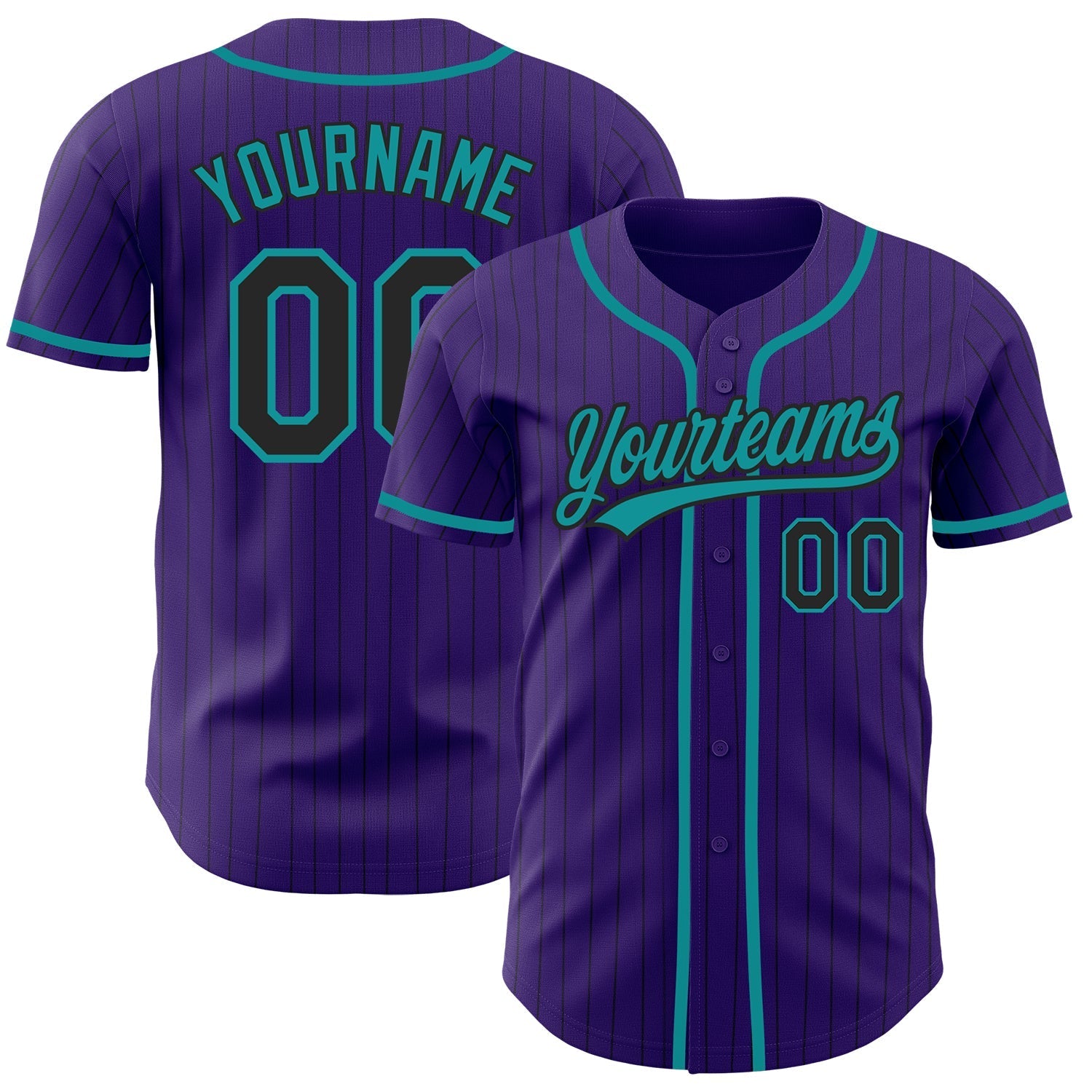 Custom Purple Black Pinstripe Teal Authentic Baseball Jersey baseball jersey product view 1