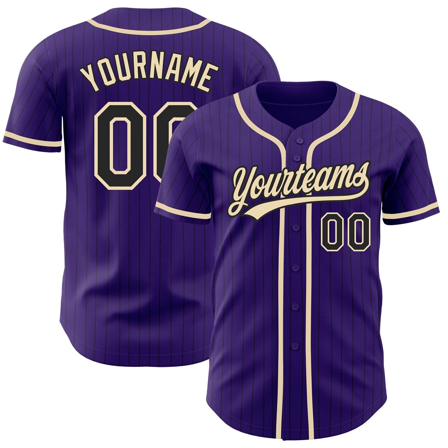 Custom Purple Black Pinstripe City Cream Authentic Baseball Jersey baseball jersey product view 1