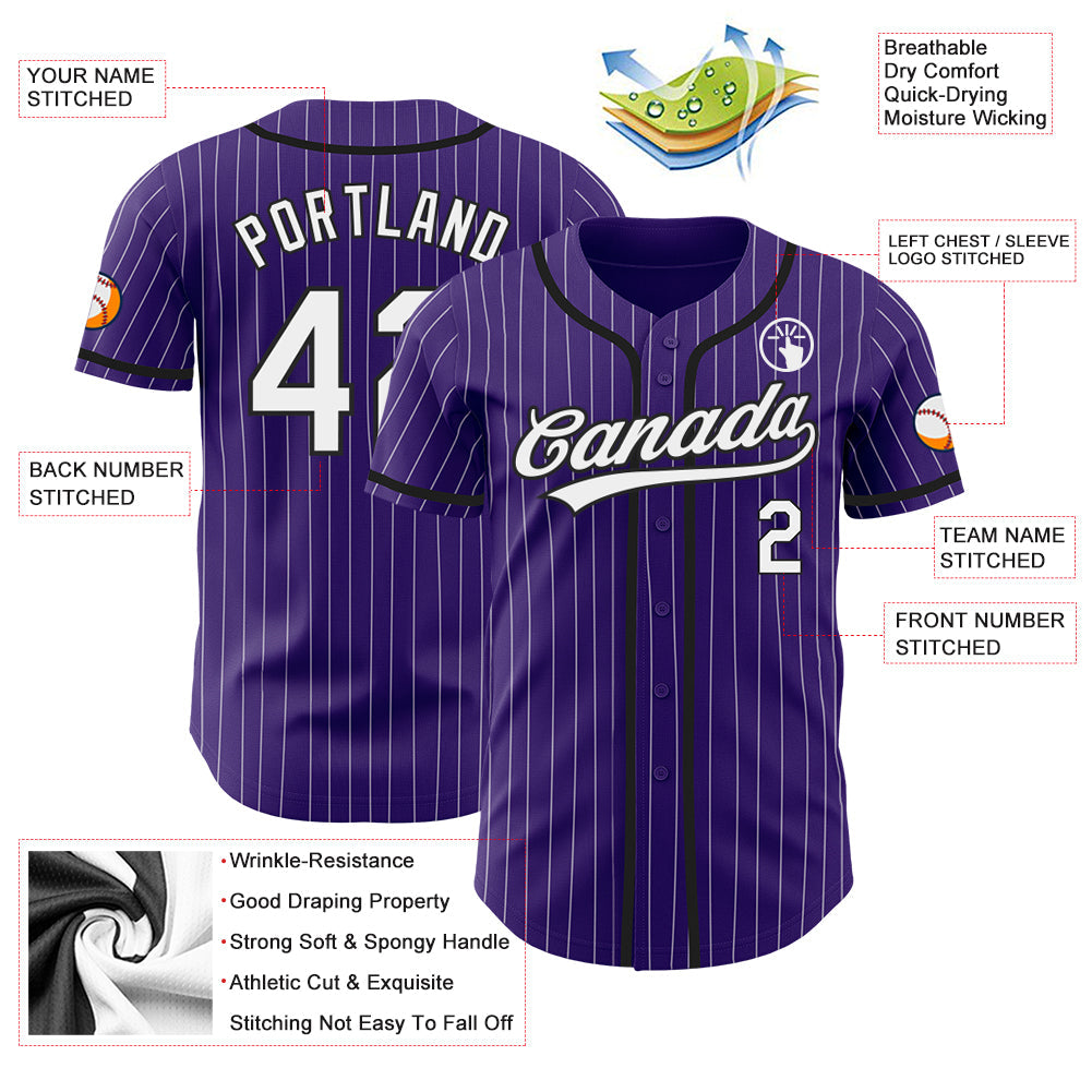 Custom Purple White Pinstripe Black Authentic Baseball Jersey baseball jersey product view 3