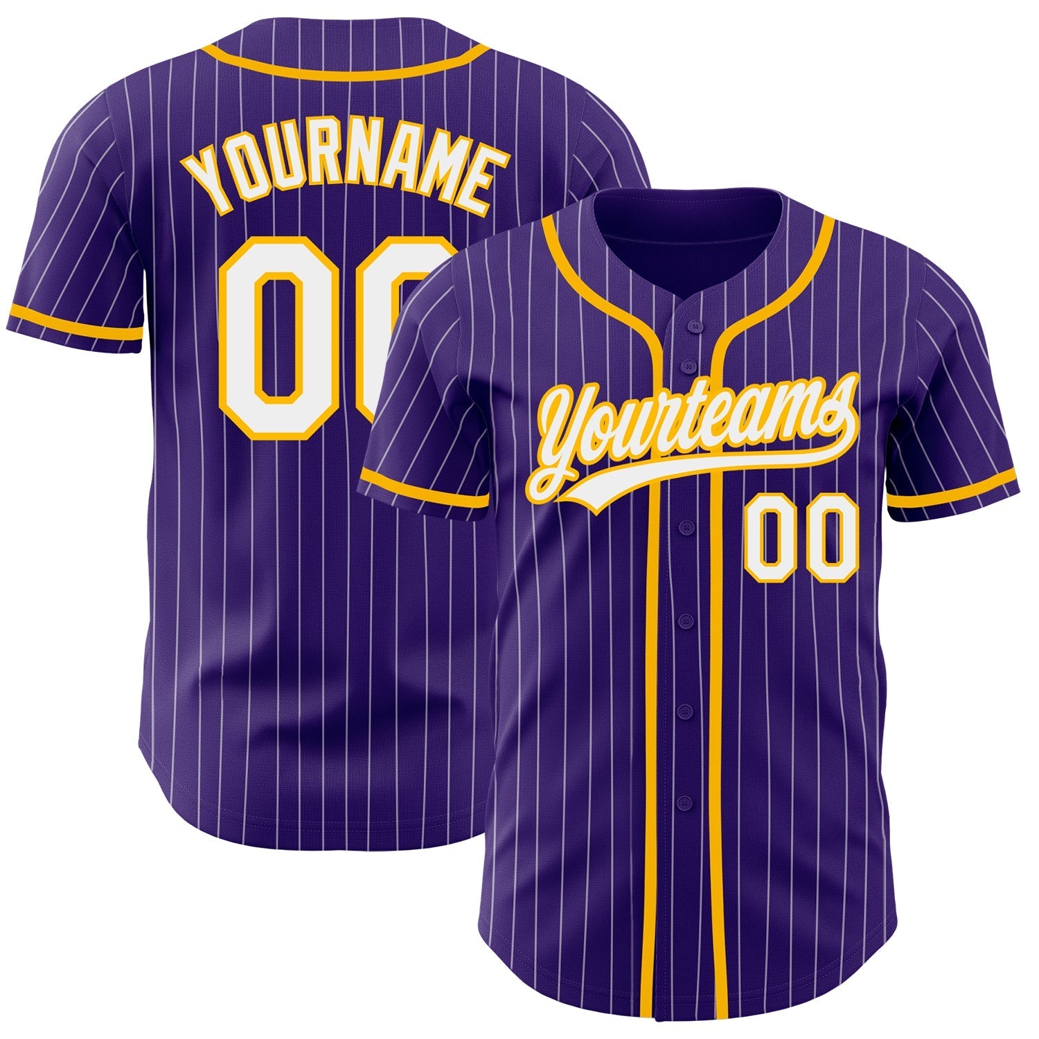 Custom Purple White Pinstripe Gold Authentic Baseball Jersey baseball jersey product view 1