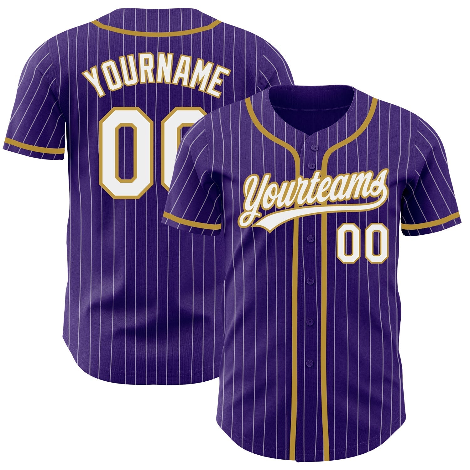 Custom Purple White Pinstripe Old Gold Authentic Baseball Jersey baseball jersey product view 1