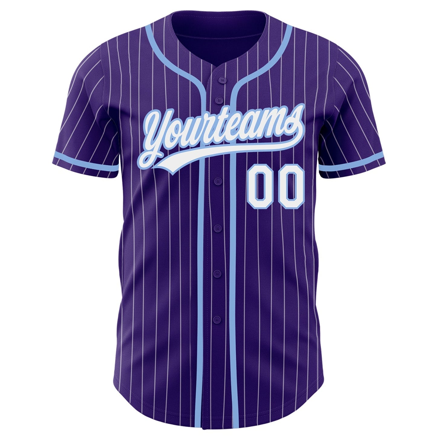 Custom Purple White Pinstripe Light Blue Authentic Baseball Jersey baseball jersey product view 2