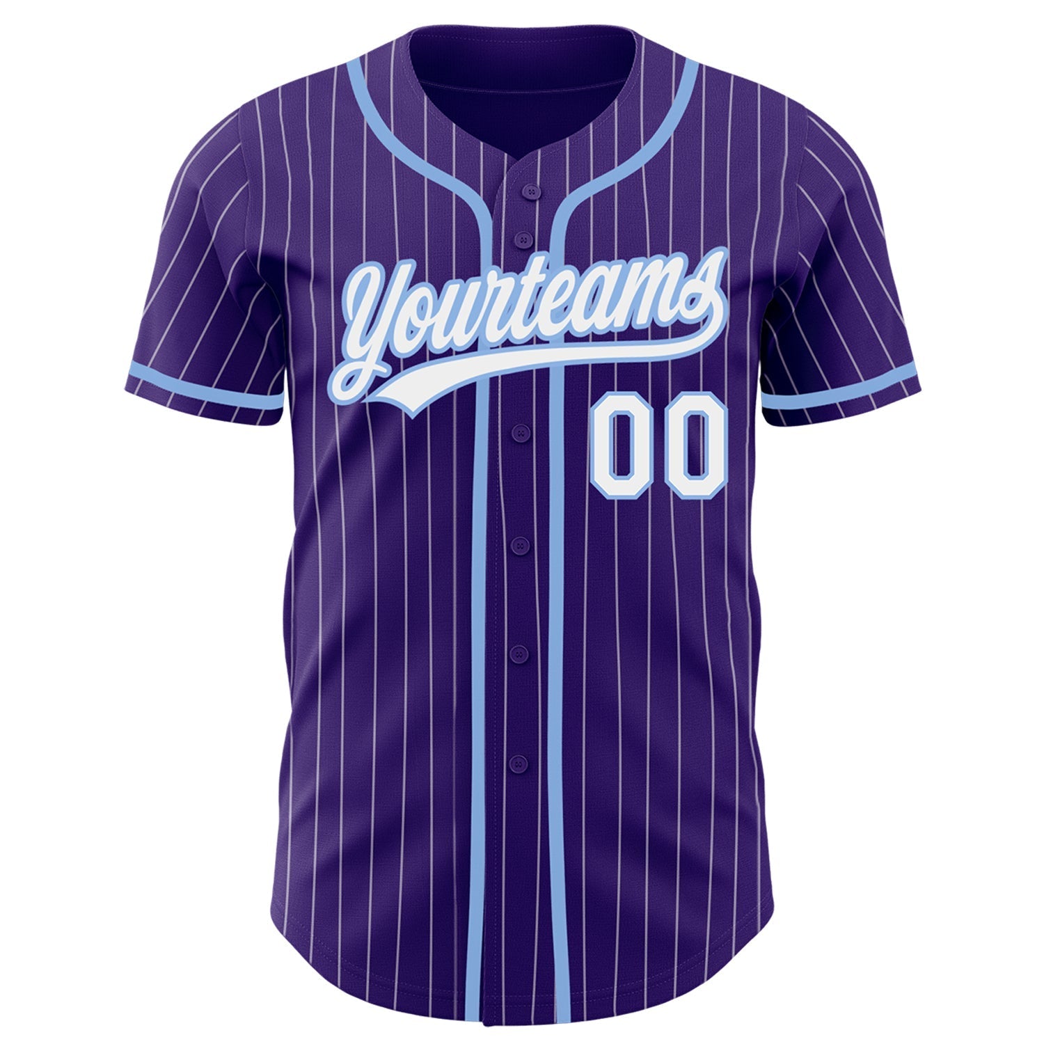 Custom Purple White Pinstripe Light Blue Authentic Baseball Jersey baseball jersey product view 2