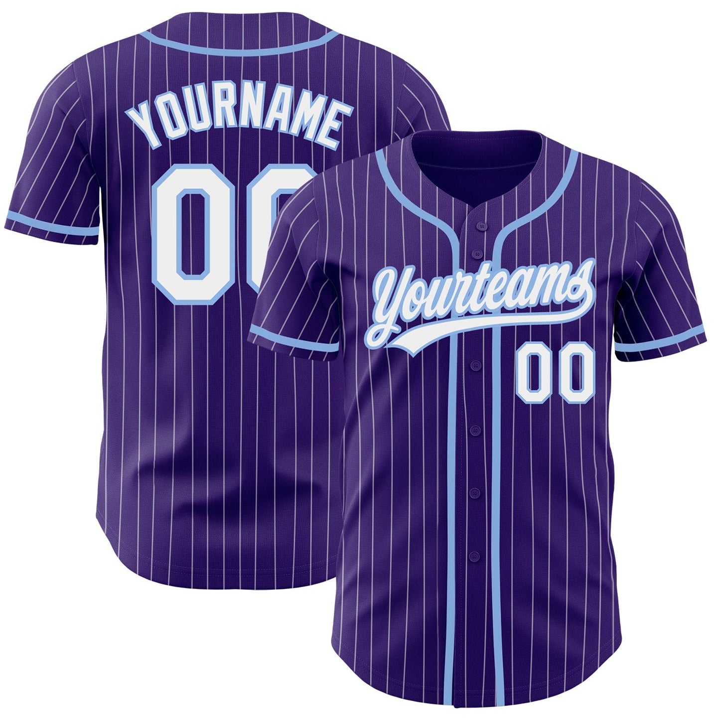 Custom Purple White Pinstripe Light Blue Authentic Baseball Jersey baseball jersey product view 1