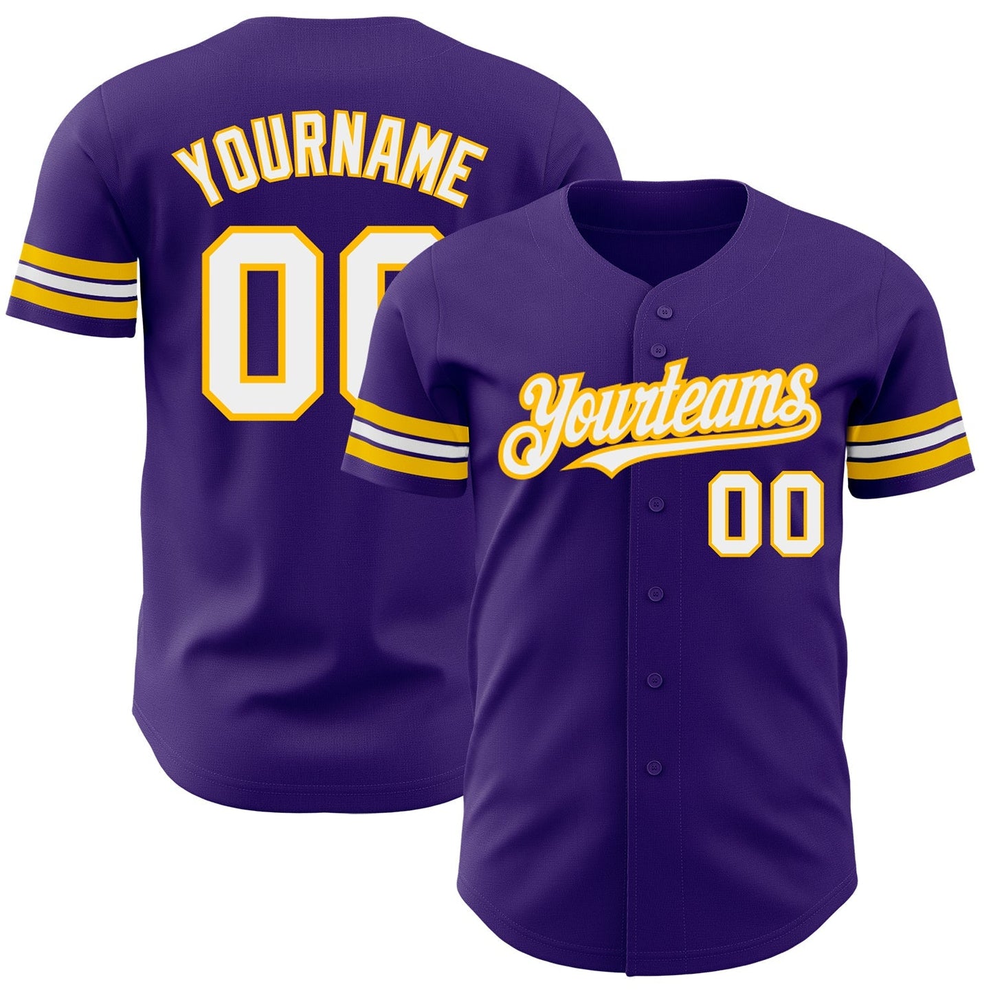 Custom Purple White-Gold Authentic Baseball Jersey baseball jersey product view 1