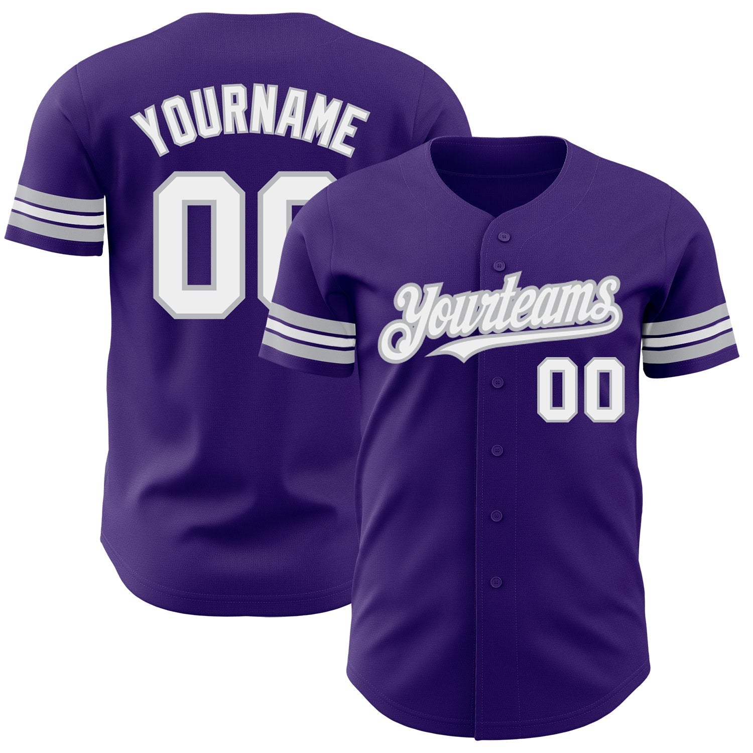 Custom Purple White-Gray Authentic Baseball Jersey baseball jersey product view 1