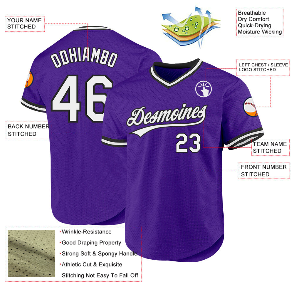 Custom Purple White-Black Authentic Throwback Baseball Jersey baseball jersey product view 3