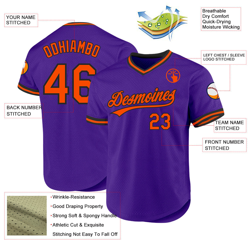 Custom Purple Orange-Black Authentic Throwback Baseball Jersey baseball jersey product view 3