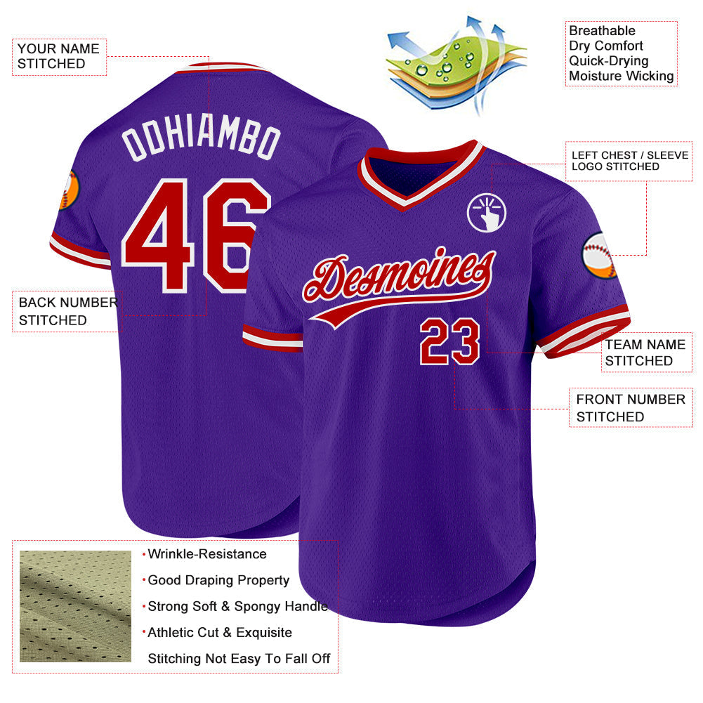 Custom Purple Red-White Authentic Throwback Baseball Jersey baseball jersey product view 3