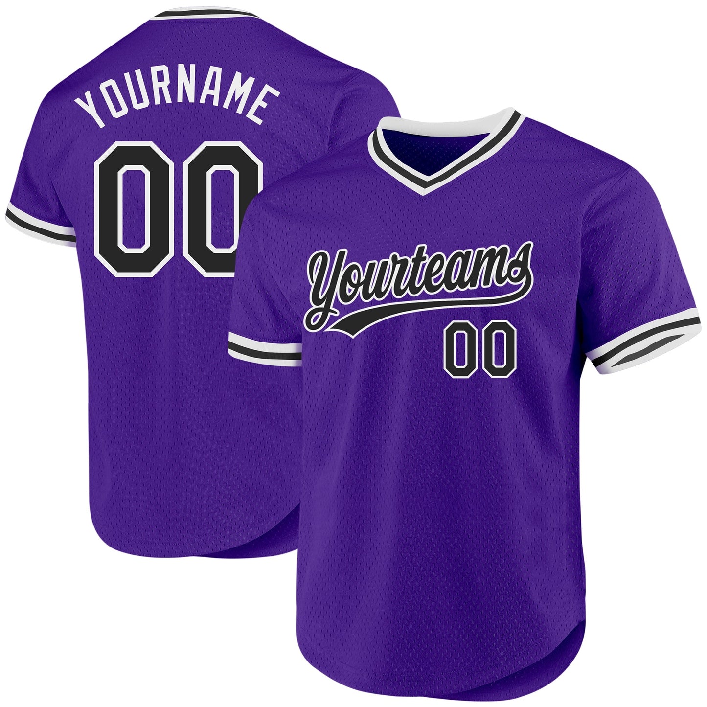 Custom Purple Black-White Authentic Throwback Baseball Jersey baseball jersey product view 1