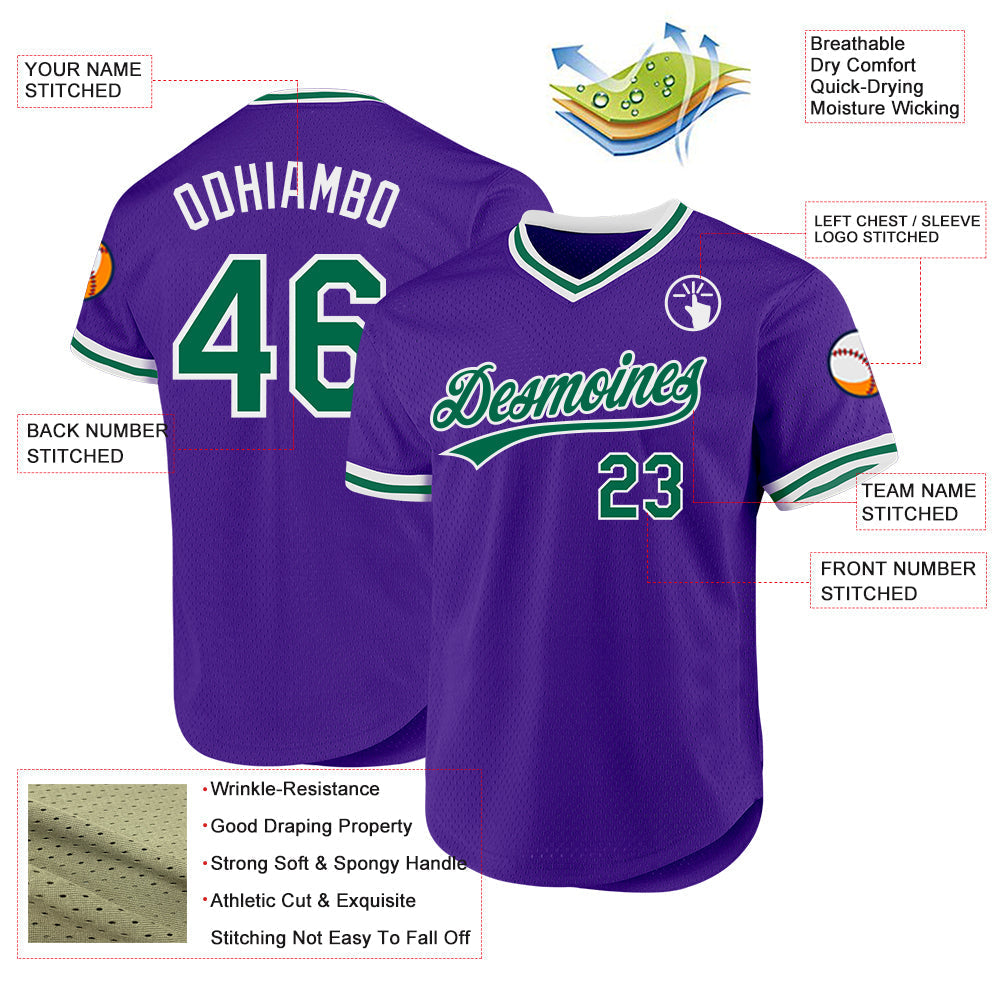 Custom Purple Kelly Green-White Authentic Throwback Baseball Jersey baseball jersey product view 3
