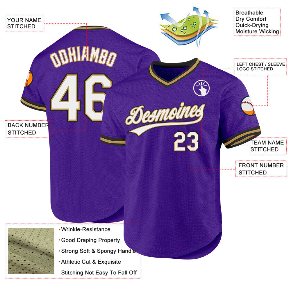 Custom Purple Old Gold-Black Authentic Throwback Baseball Jersey baseball jersey product view 3