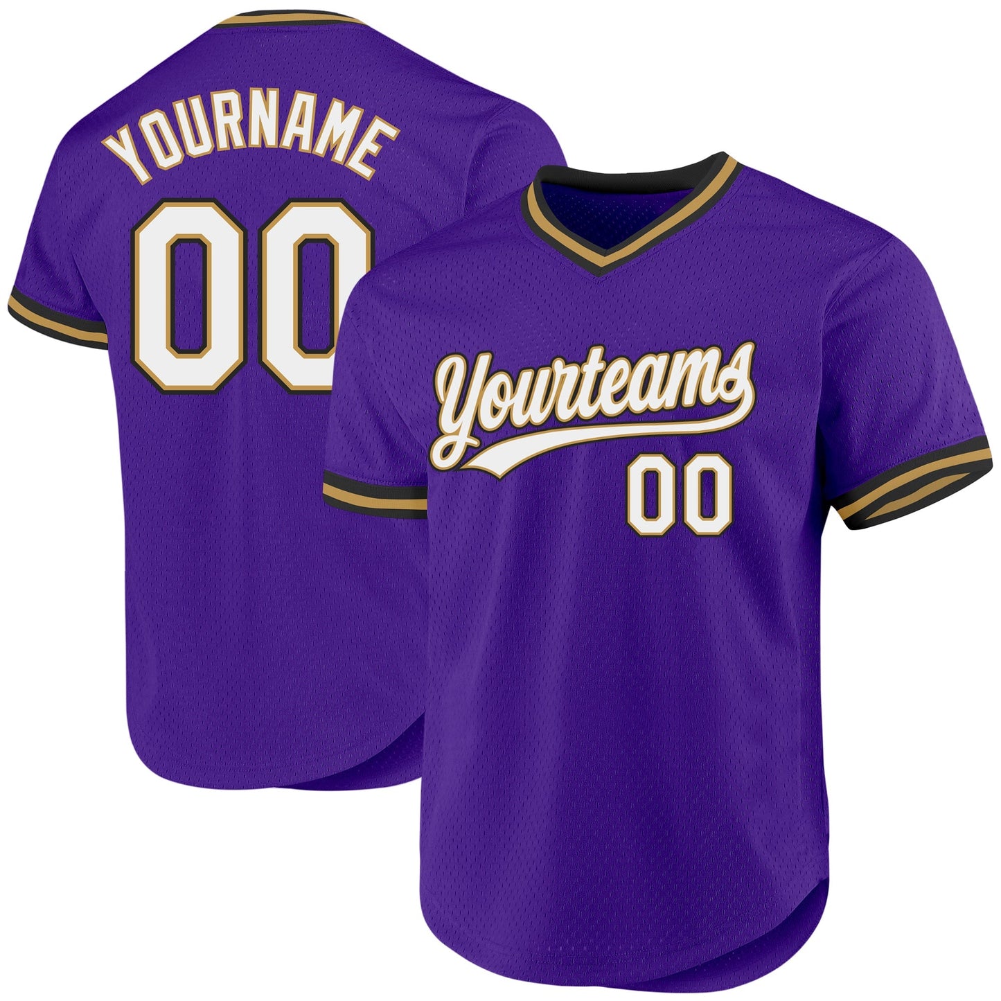 Custom Purple Old Gold-Black Authentic Throwback Baseball Jersey baseball jersey product view 1