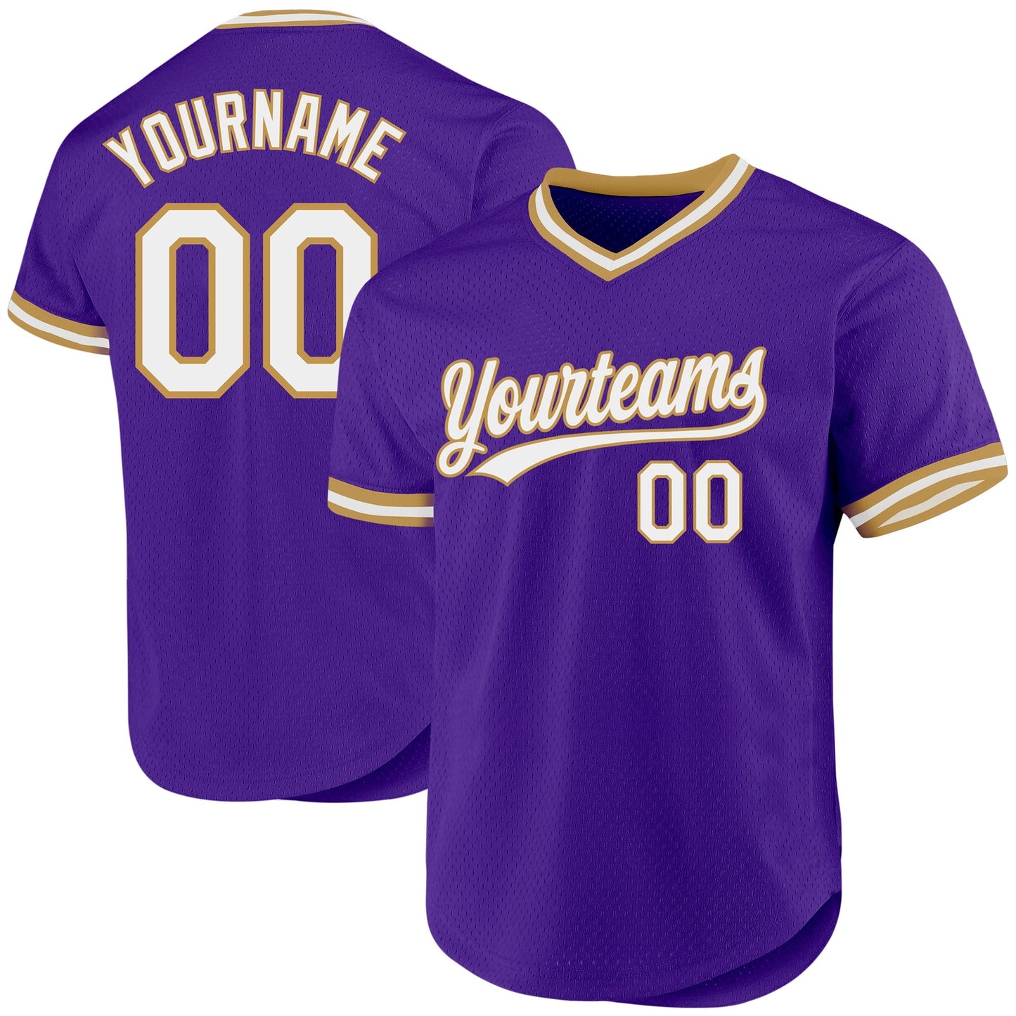 Custom Purple White-Old Gold Authentic Throwback Baseball Jersey baseball jersey product view 1