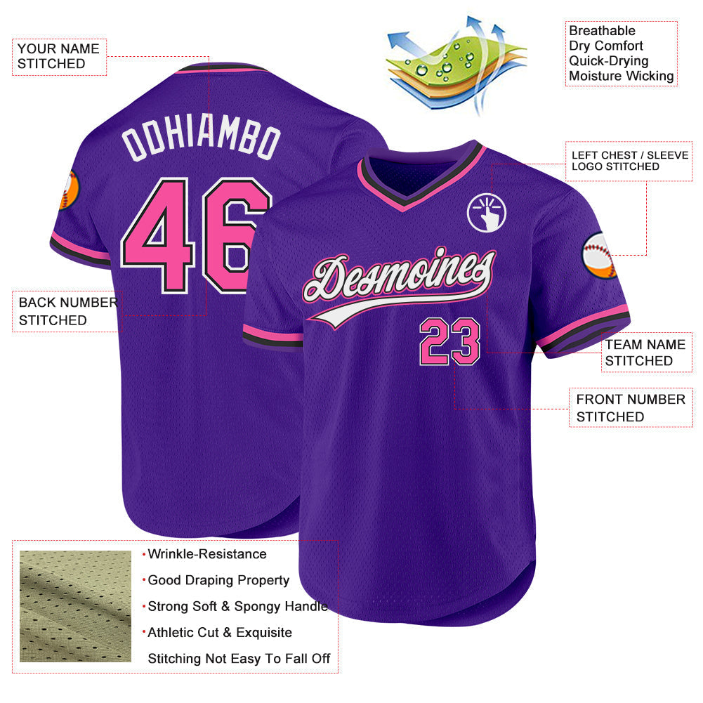 Custom Purple Pink-Black Authentic Throwback Baseball Jersey baseball jersey product view 3
