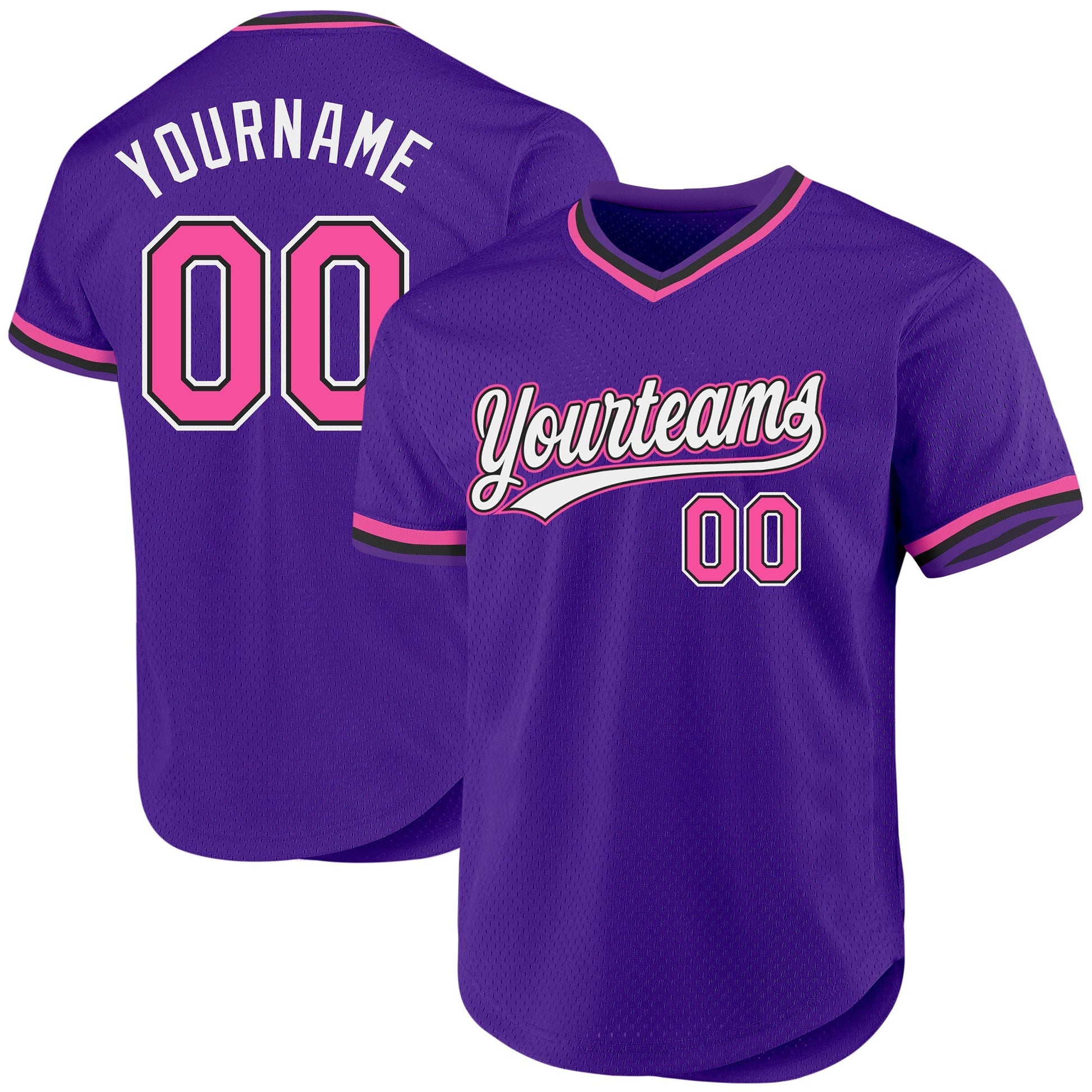 Custom Purple Pink-Black Authentic Throwback Baseball Jersey baseball jersey product view 1