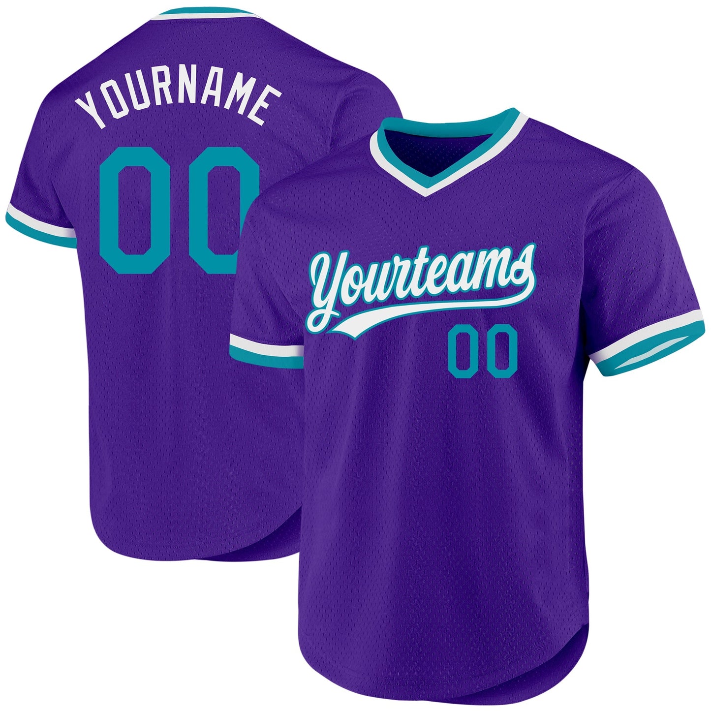 Custom Purple Teal-White Authentic Throwback Baseball Jersey baseball jersey product view 1