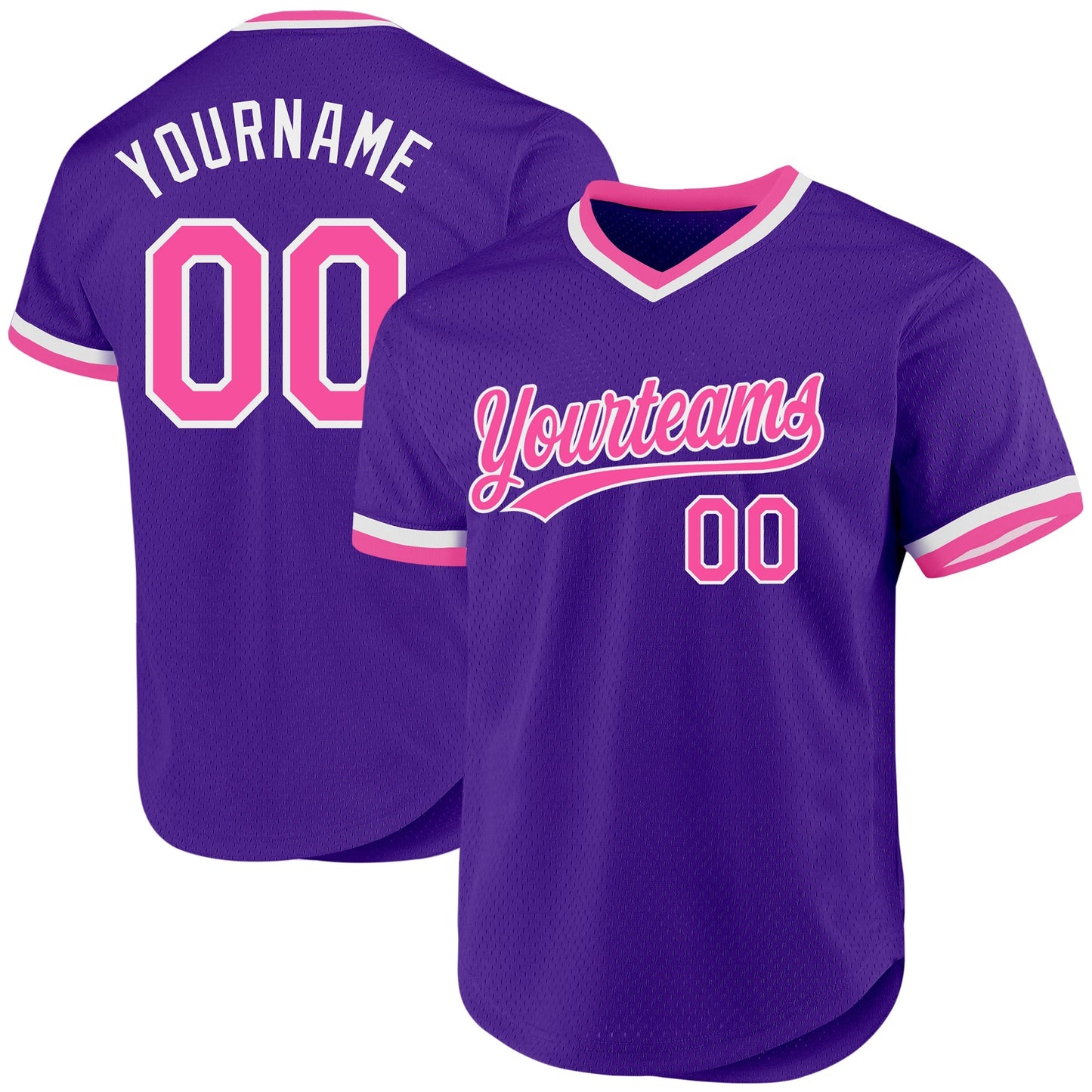 Custom Purple Pink-White Authentic Throwback Baseball Jersey baseball jersey product view 1