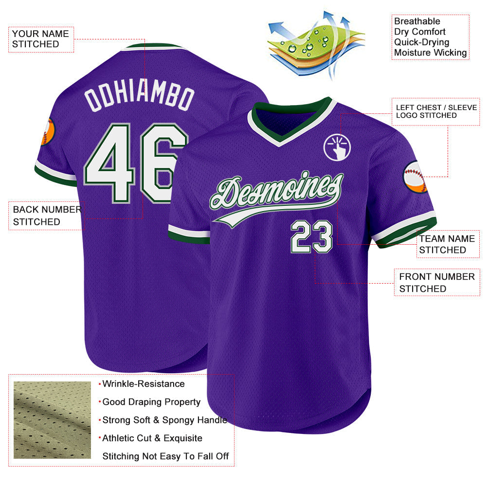 Custom Purple Green-Gray Authentic Throwback Baseball Jersey baseball jersey product view 3