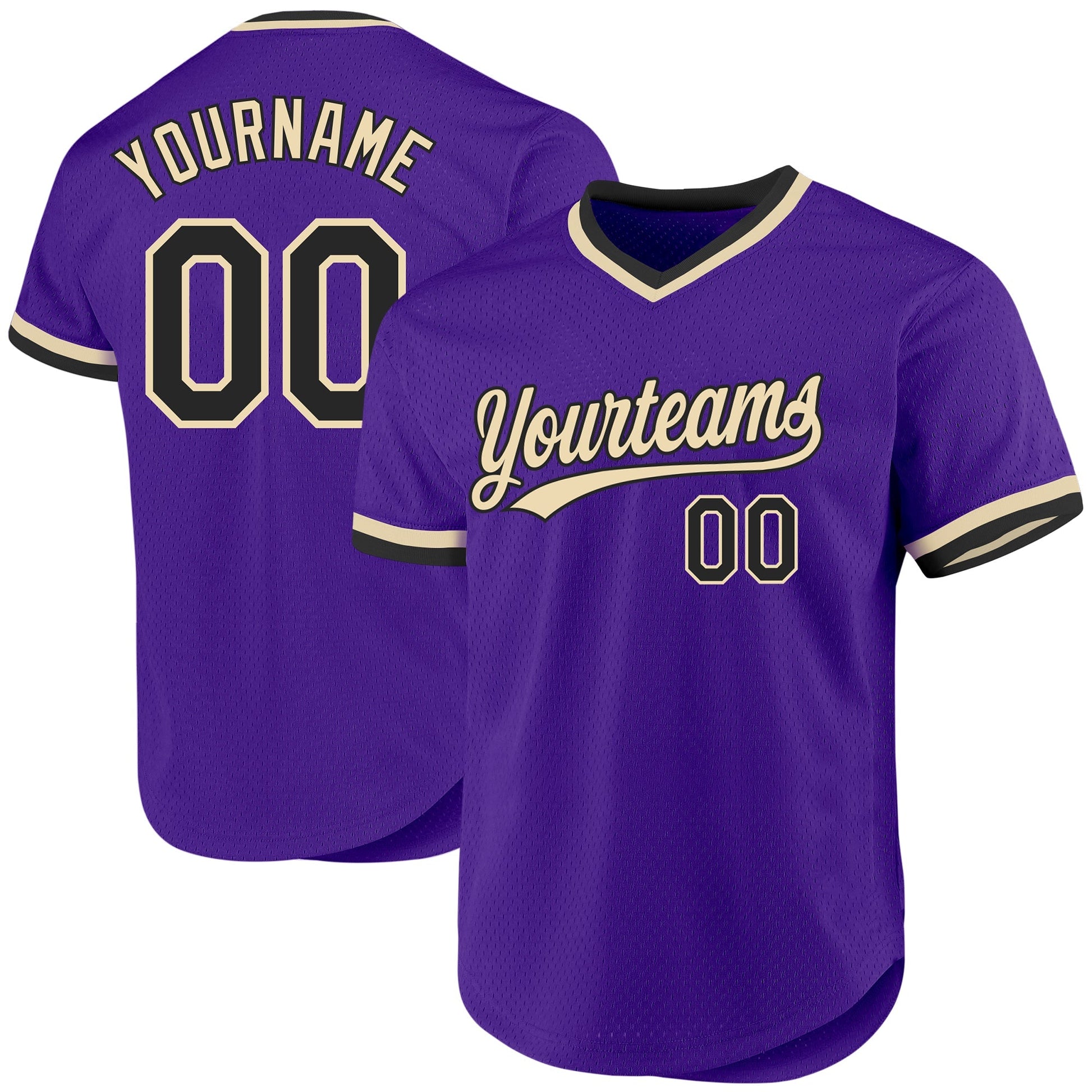 Custom Purple Black-Cream Authentic Throwback Baseball Jersey baseball jersey product view 1