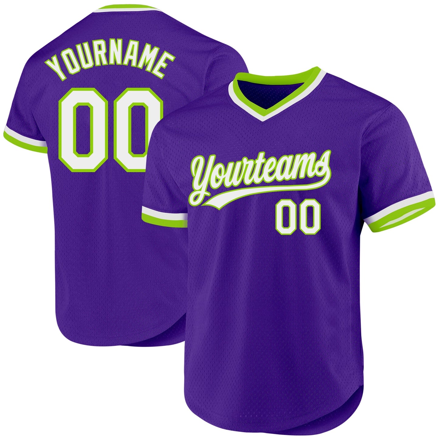 Custom Purple White-Neon Green Authentic Throwback Baseball Jersey baseball jersey product view 1