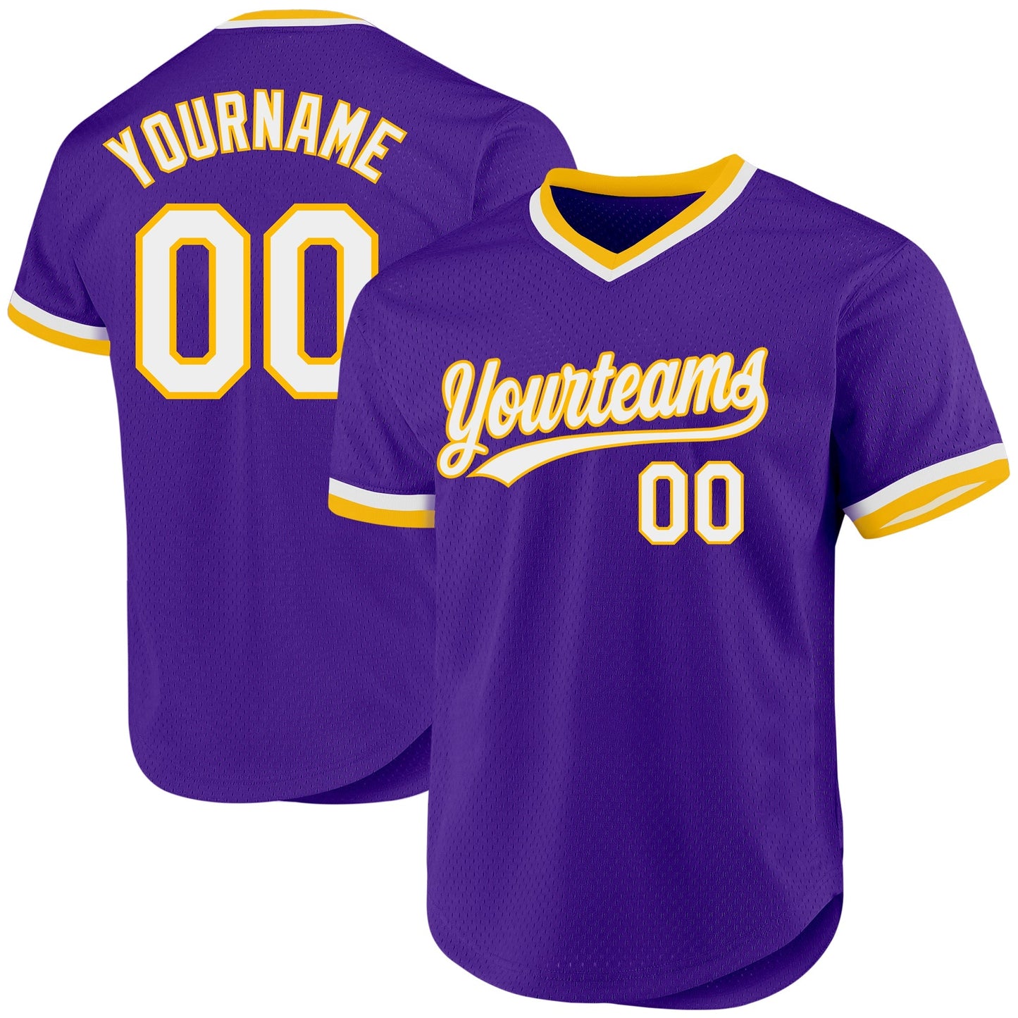 Custom Purple White-Gold Authentic Throwback Baseball Jersey baseball jersey product view 1