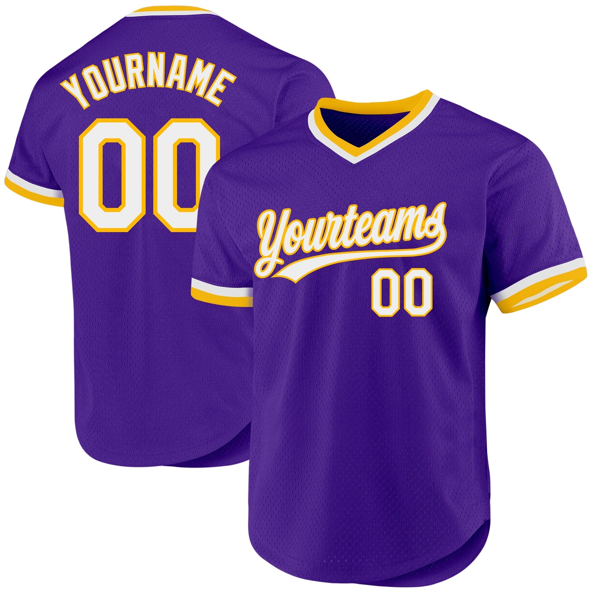 Custom Purple White-Gold Authentic Throwback Baseball Jersey baseball jersey product view 1
