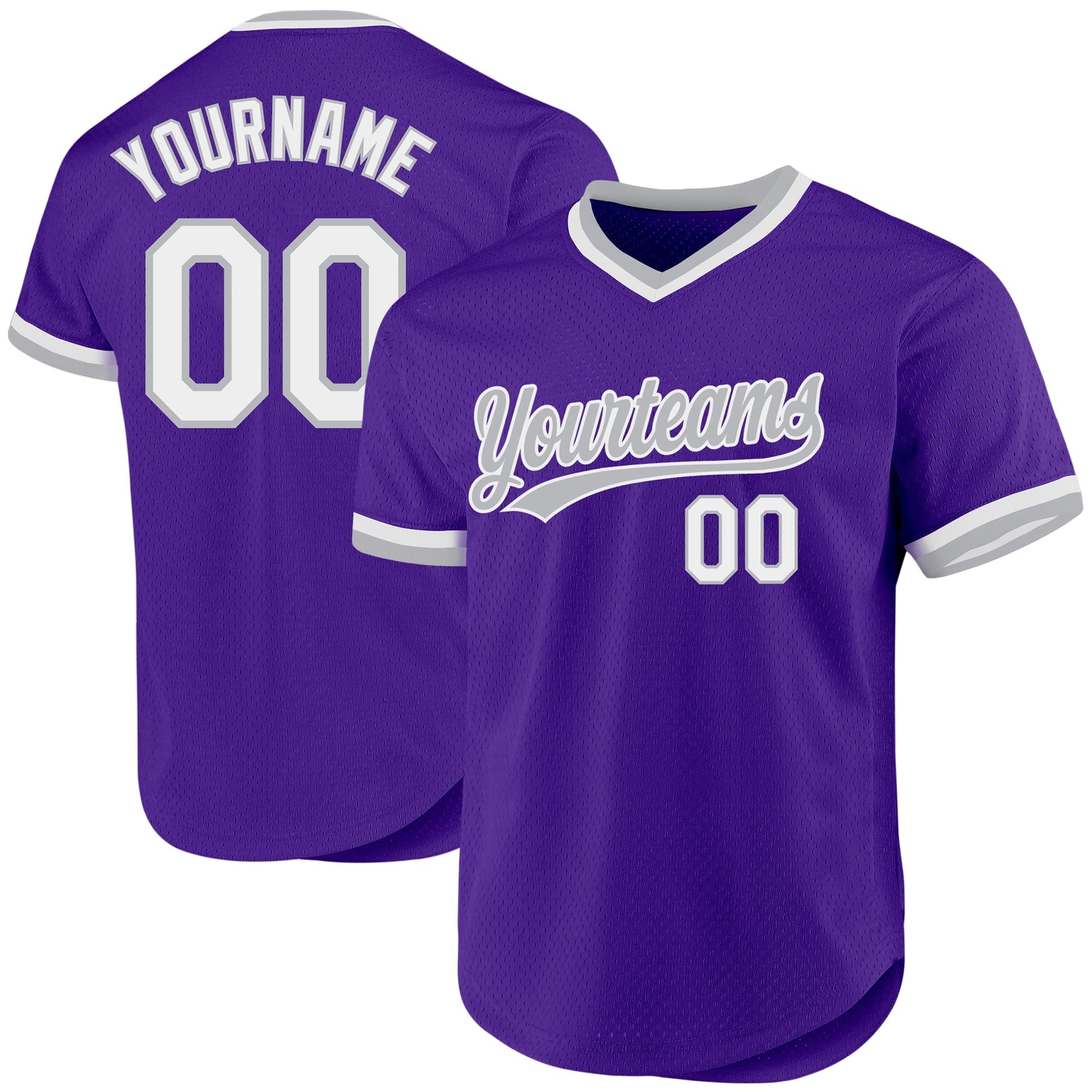 Custom Purple White-Gray Authentic Throwback Baseball Jersey baseball jersey product view 1