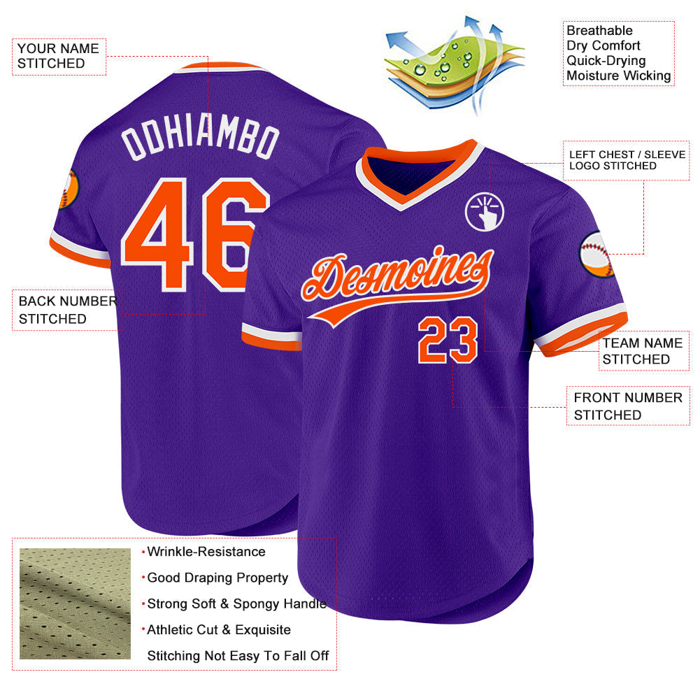 Custom Purple Orange-White Authentic Throwback Baseball Jersey baseball jersey product view 3