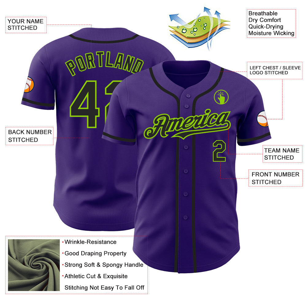 Custom Purple Black-Neon Green Authentic Baseball Jersey baseball jersey product view 3
