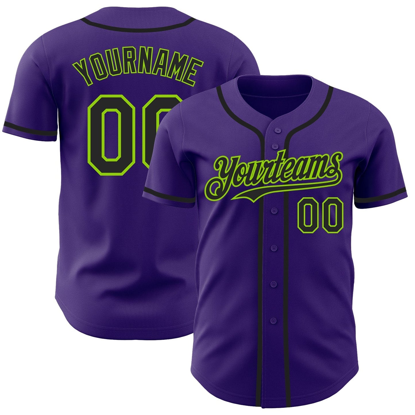 Custom Purple Black-Neon Green Authentic Baseball Jersey baseball jersey product view 1
