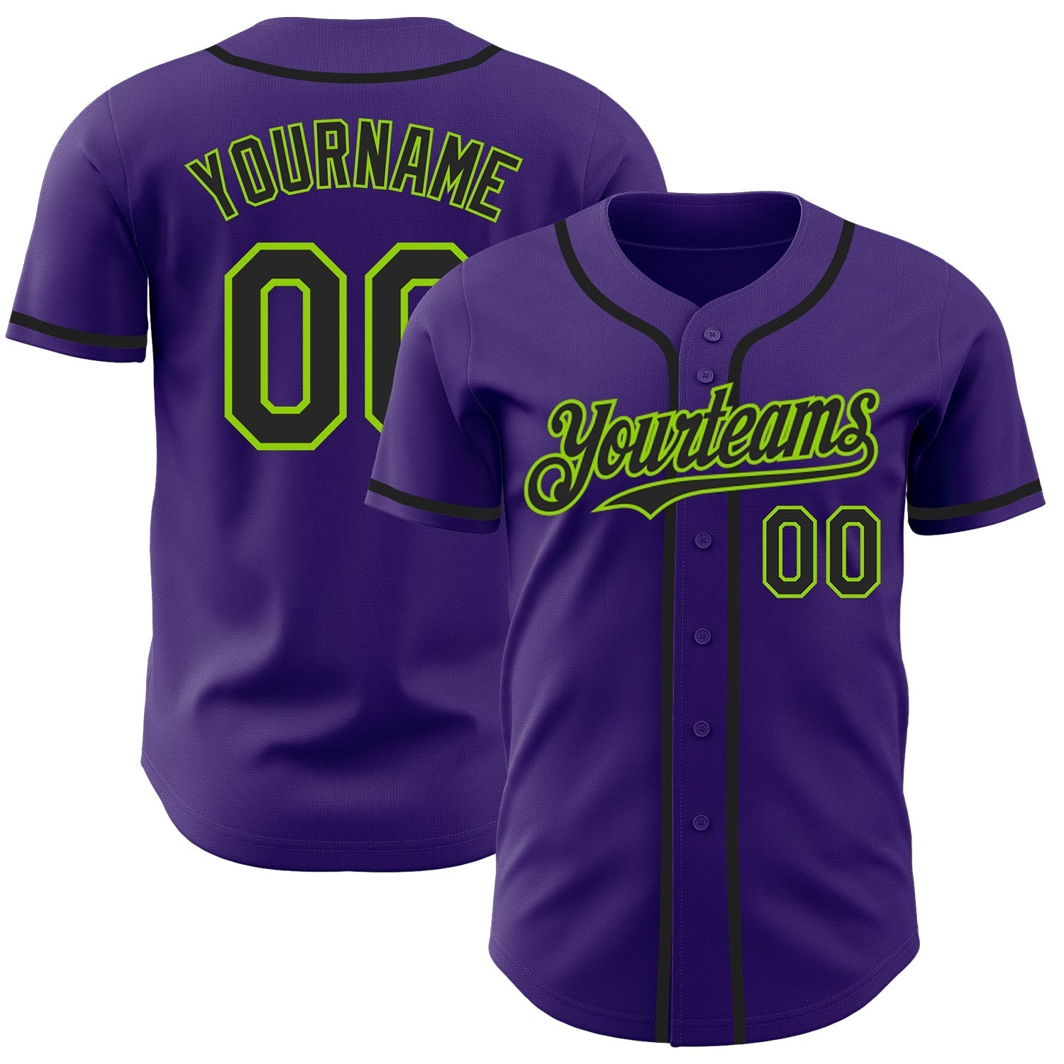 Custom Purple Black-Neon Green Authentic Baseball Jersey baseball jersey product view 1