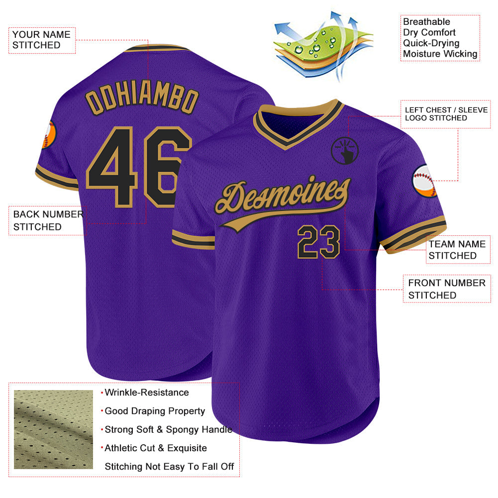 Custom Purple Black-Old Gold Authentic Throwback Baseball Jersey baseball jersey product view 3