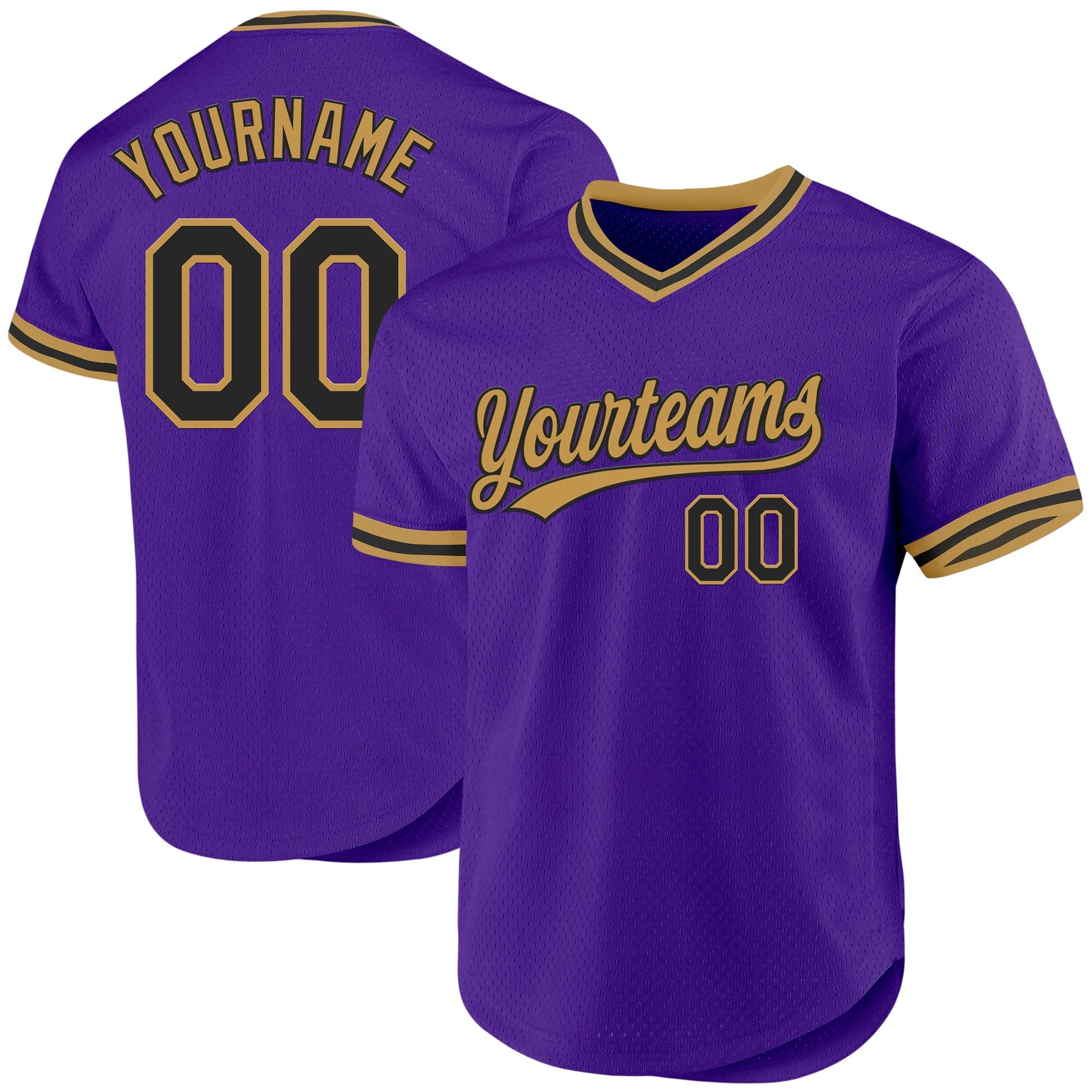 Custom Purple Black-Old Gold Authentic Throwback Baseball Jersey baseball jersey product view 1