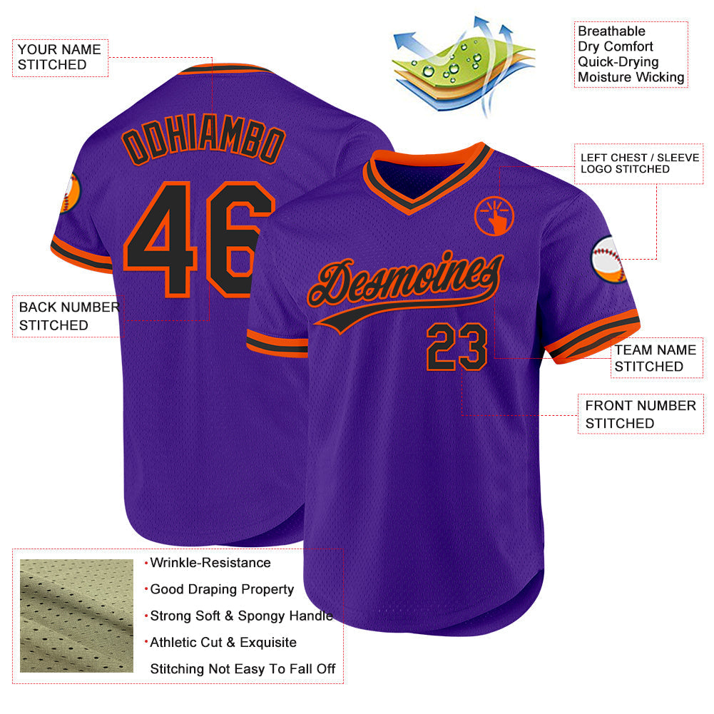 Custom Purple Black-Orange Authentic Throwback Baseball Jersey baseball jersey product view 3