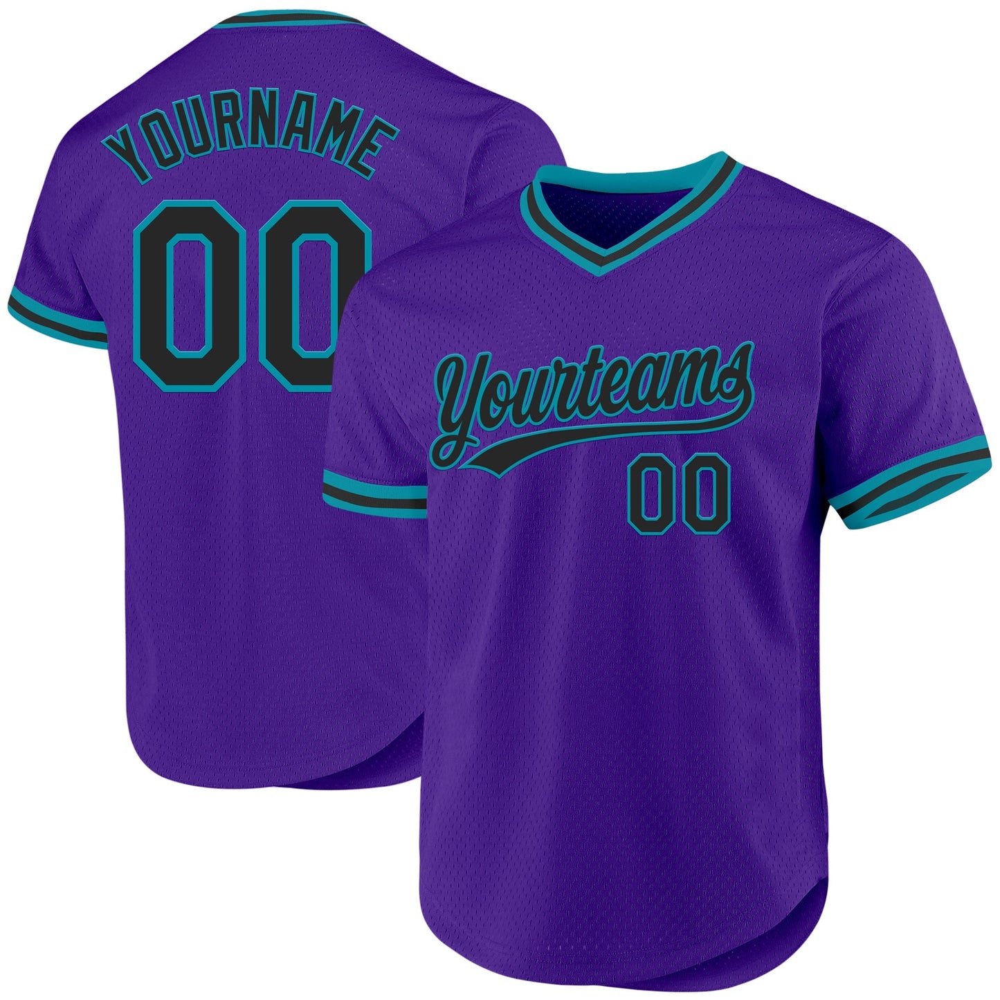 Custom Purple Black-Teal Authentic Throwback Baseball Jersey baseball jersey product view 1