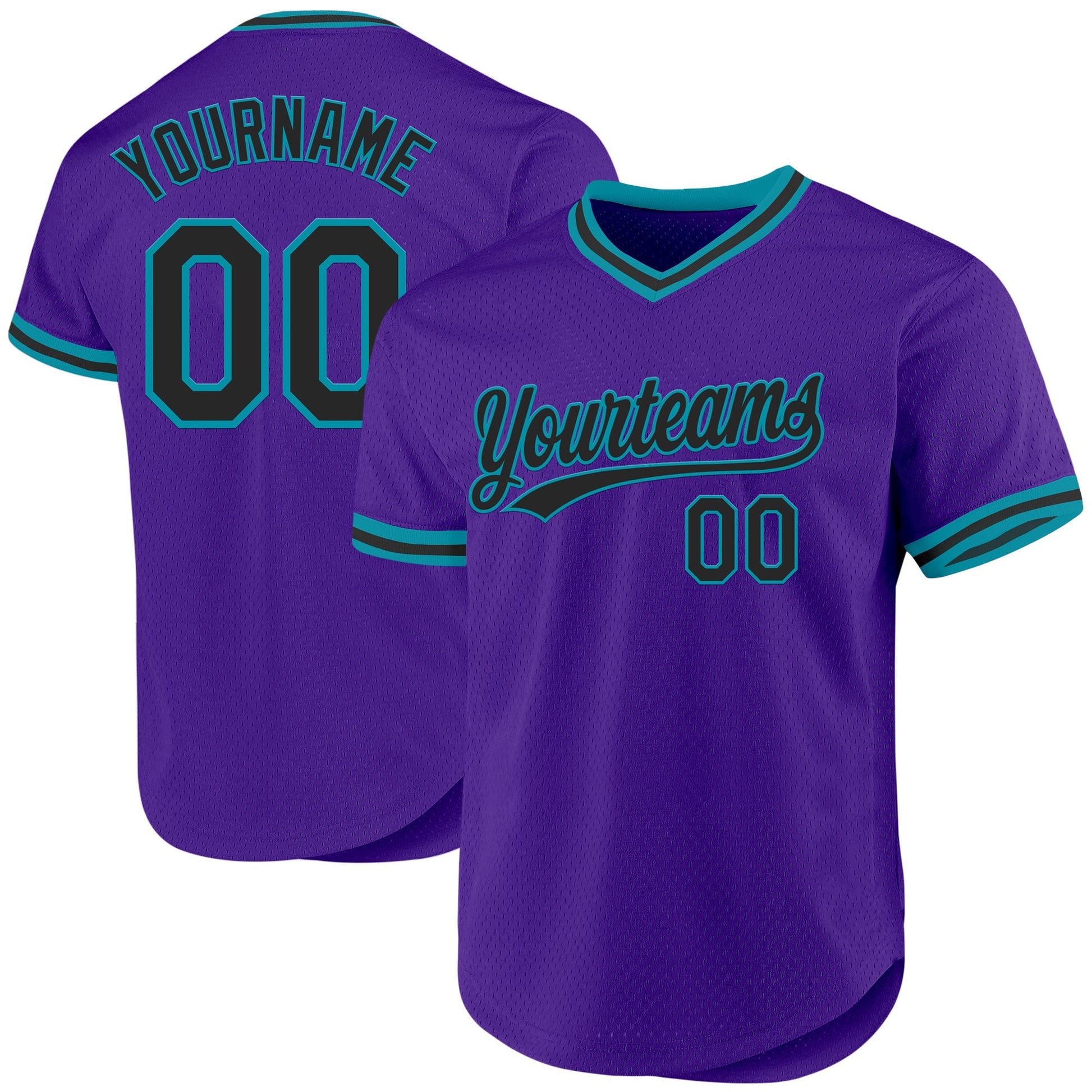 Custom Purple Black-Teal Authentic Throwback Baseball Jersey baseball jersey product view 1
