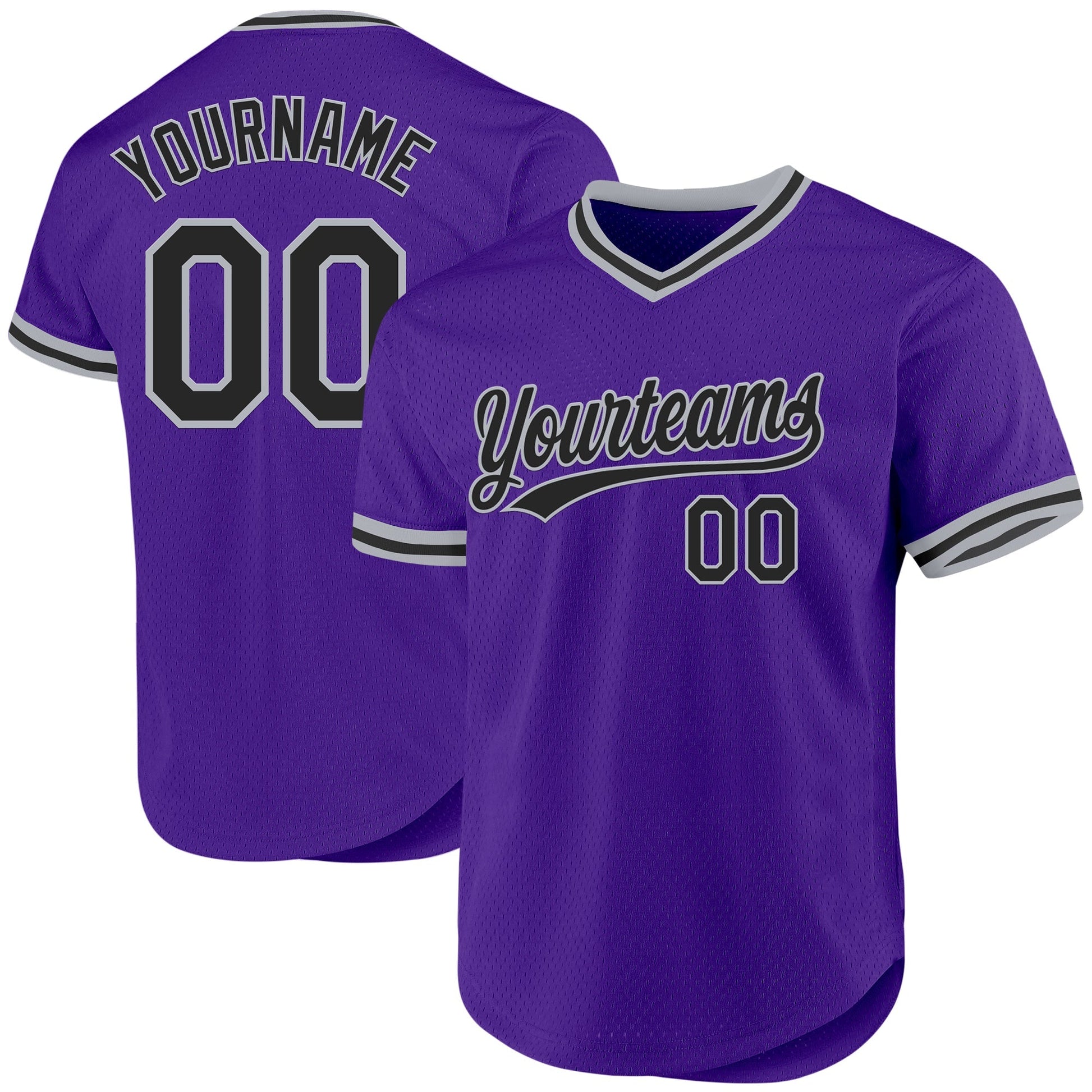 Custom Purple Black-Gray Authentic Throwback Baseball Jersey baseball jersey product view 1