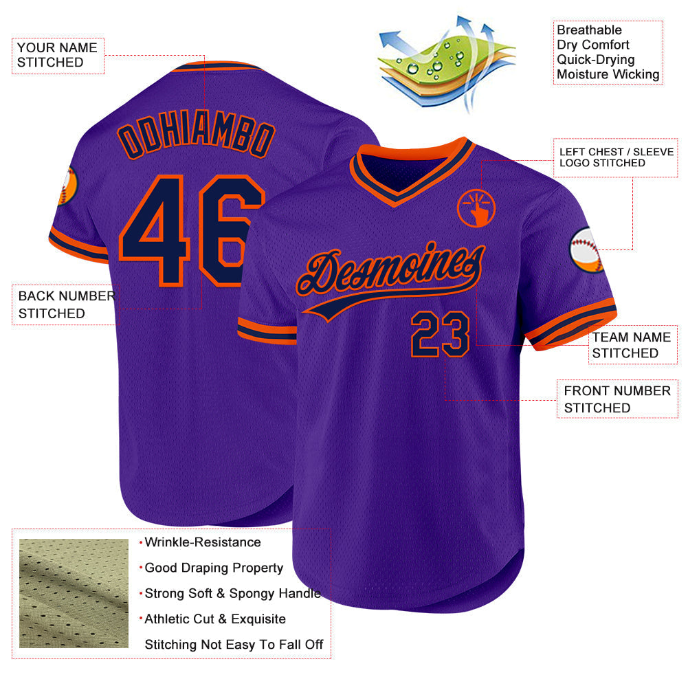 Custom Purple Navy-Orange Authentic Throwback Baseball Jersey baseball jersey product view 3