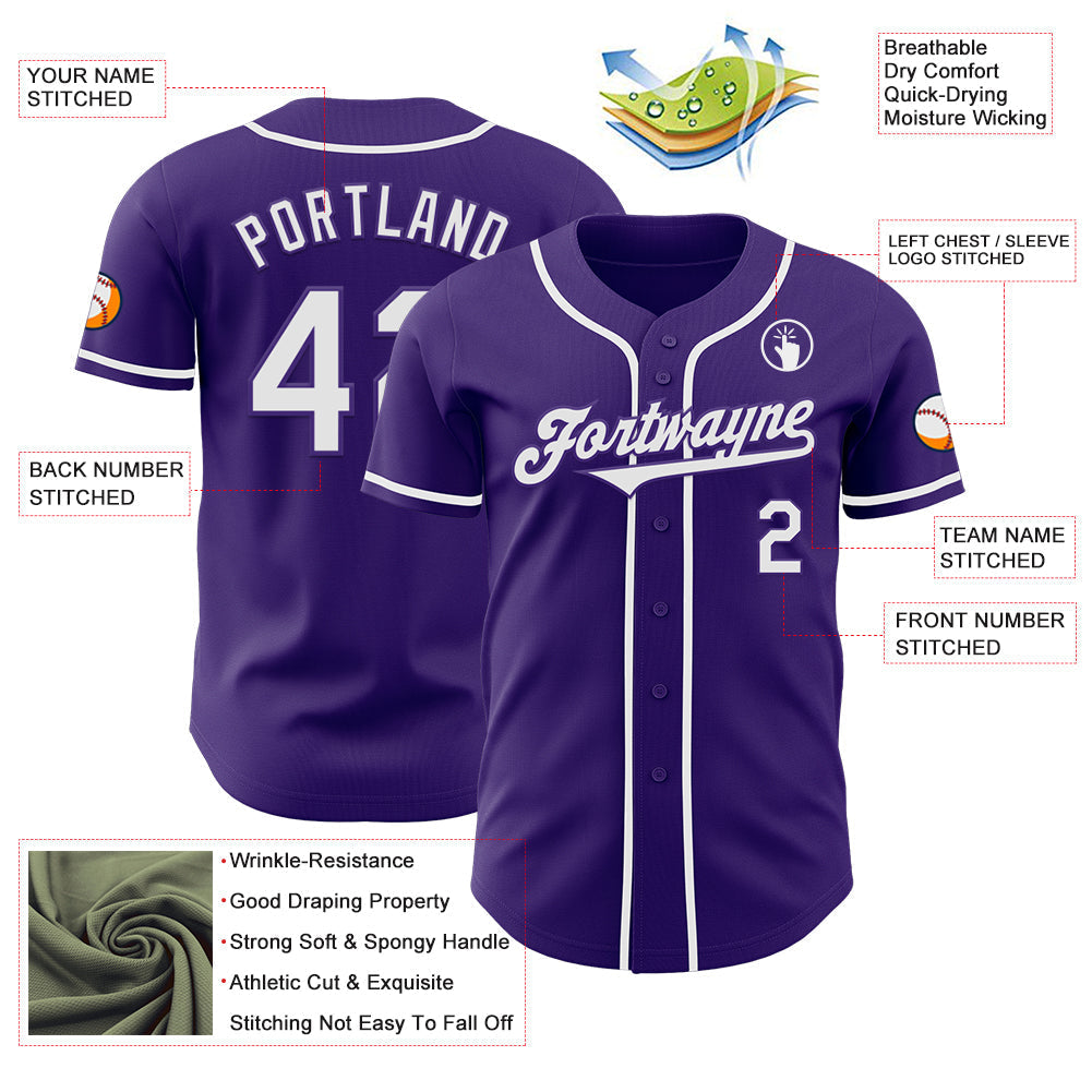 Custom Purple White Authentic Baseball Jersey baseball jersey product view 3