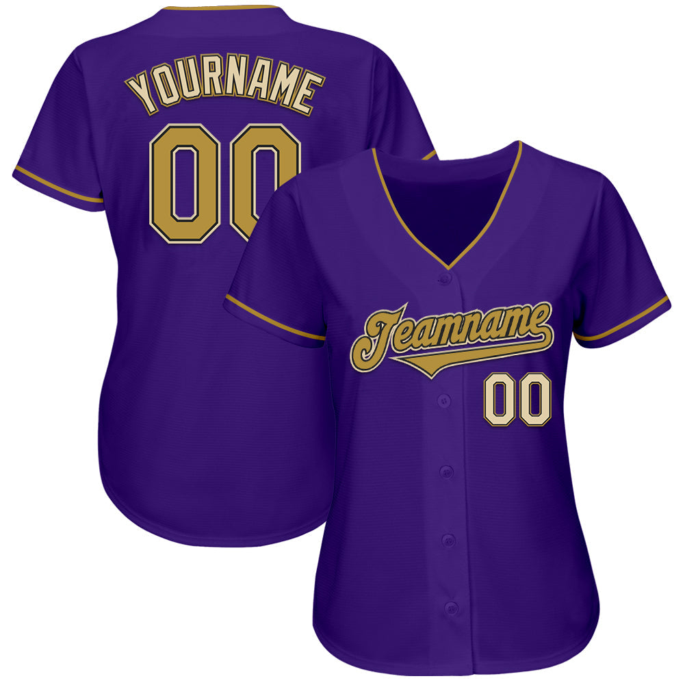 Custom Purple Old Gold Black-Cream Authentic Baseball Jersey baseball jersey product view 2