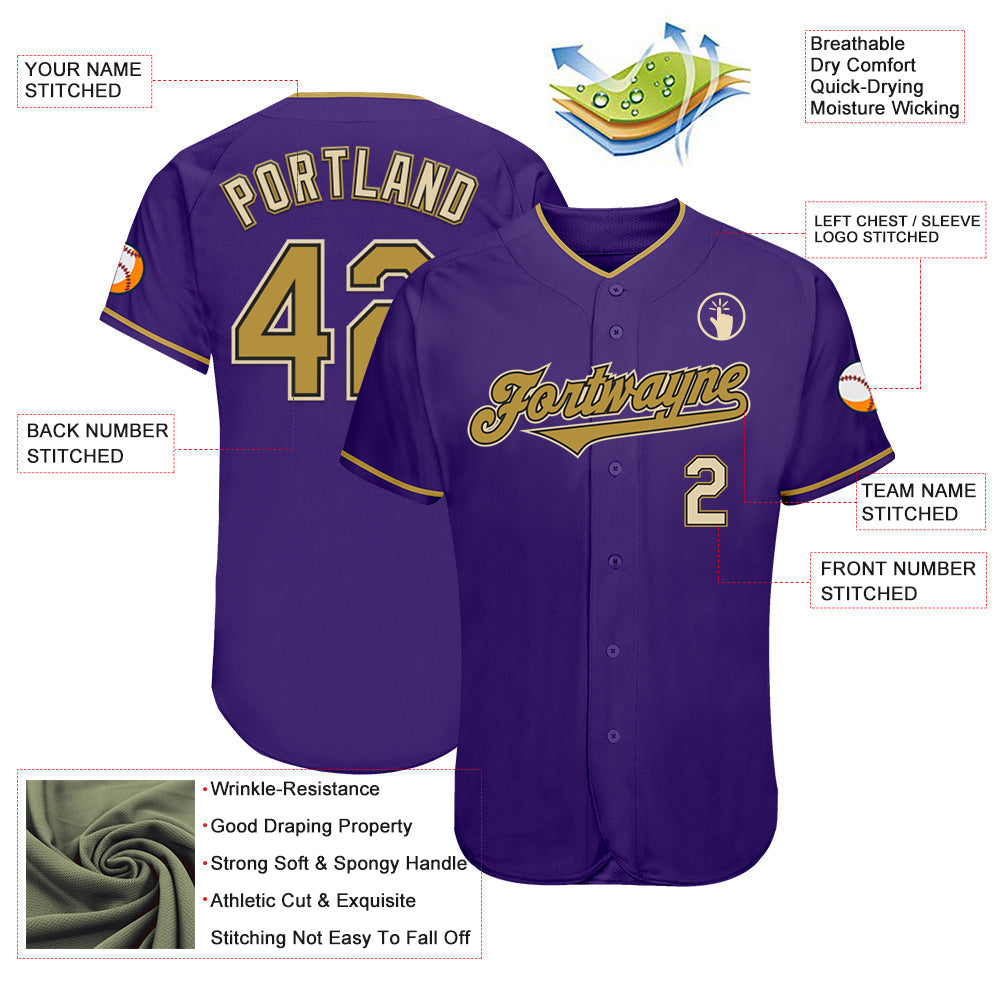 Custom Purple Old Gold Black-Cream Authentic Baseball Jersey baseball jersey product view 3
