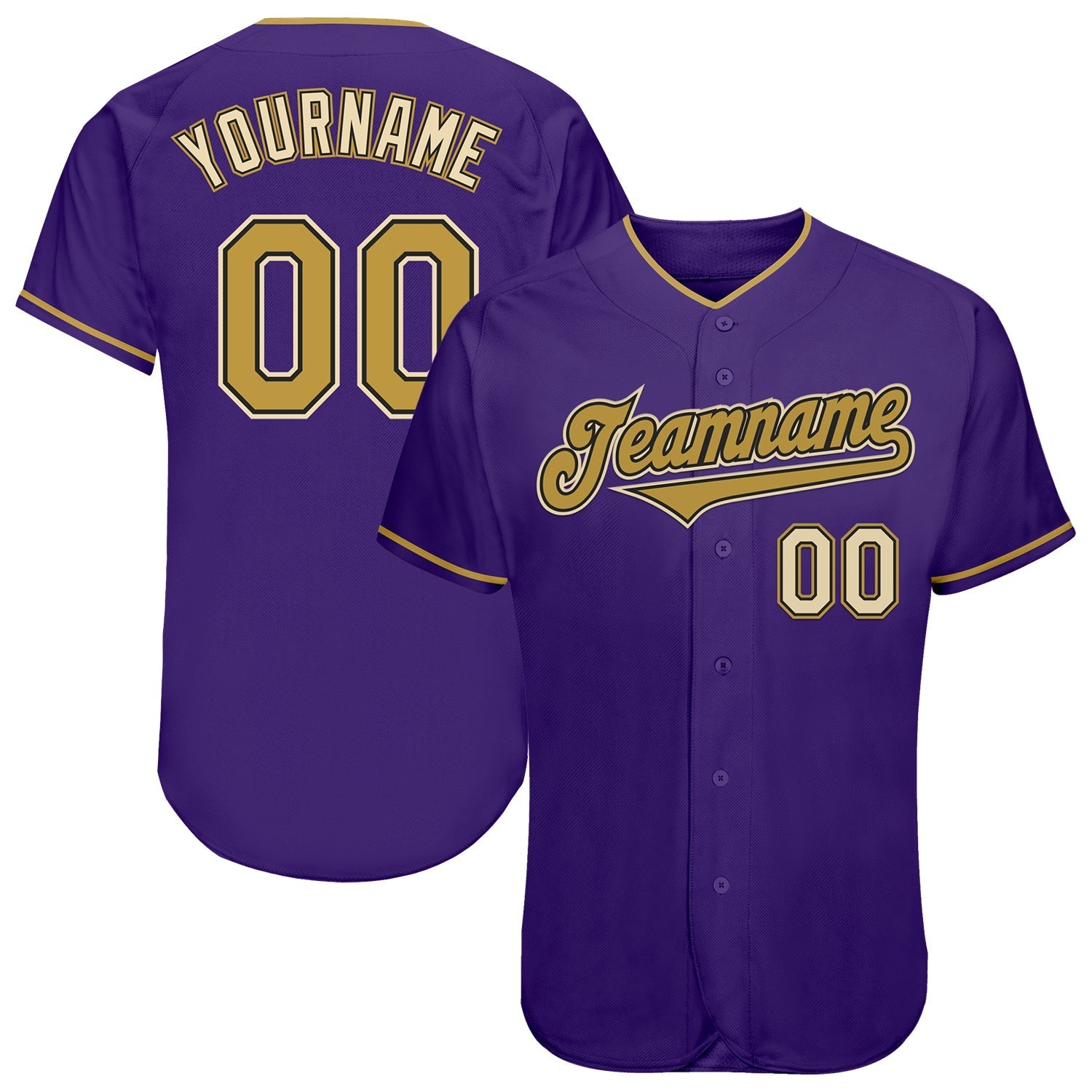 Custom Purple Old Gold Black-Cream Authentic Baseball Jersey baseball jersey product view 1