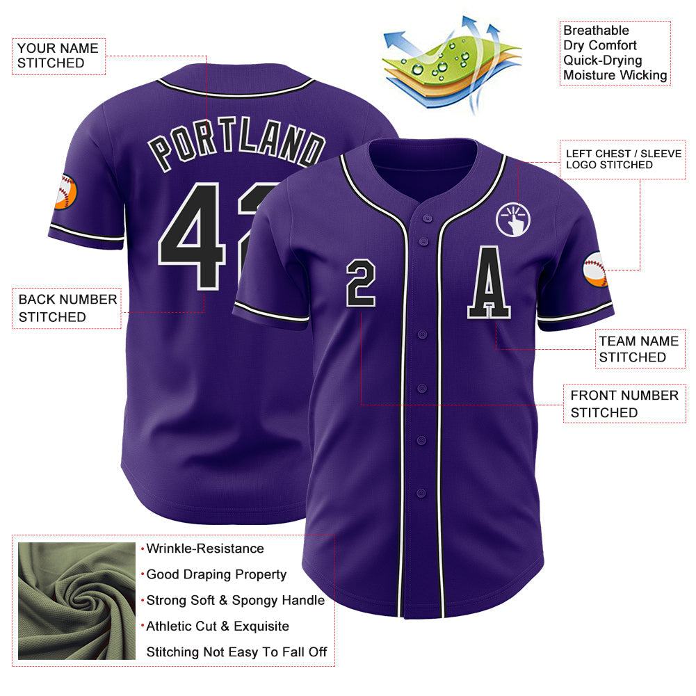 Custom Purple Black-White Authentic Baseball Jersey baseball jersey product view 2