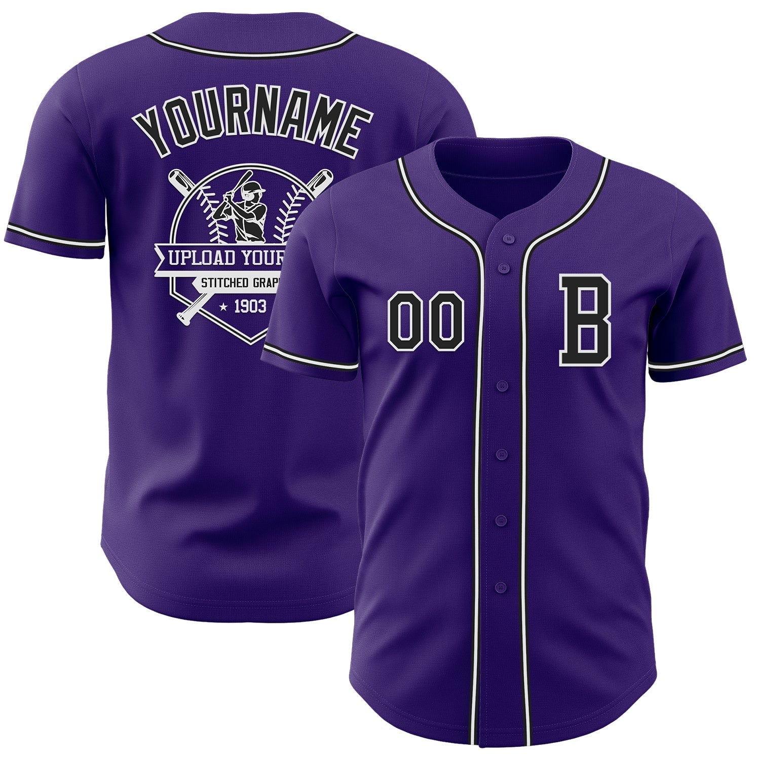Custom Purple Black-White Authentic Baseball Jersey baseball jersey product view 5