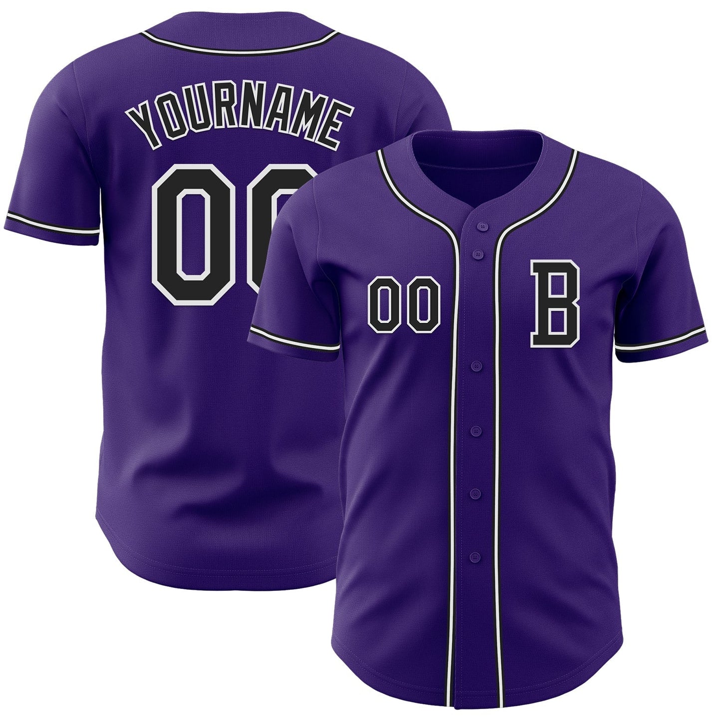 Custom Purple Black-White Authentic Baseball Jersey baseball jersey product view 1