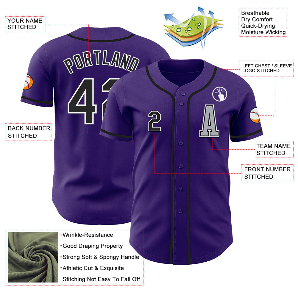 Custom Purple Black-Gray Authentic Baseball Jersey baseball jersey product view 2